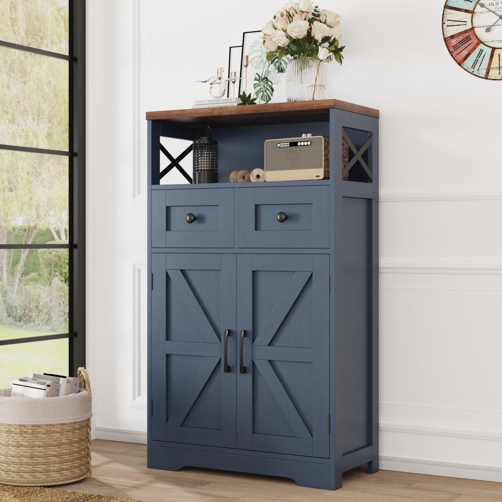 Befrases Farmhouse White Storage Cabinet with Doors and Drawers, Freestanding Kitchen Pantry Cabinet, Floor Storage Cabinet Hutch Cupboard for Kitchen, Living Dining Room, Bathroom