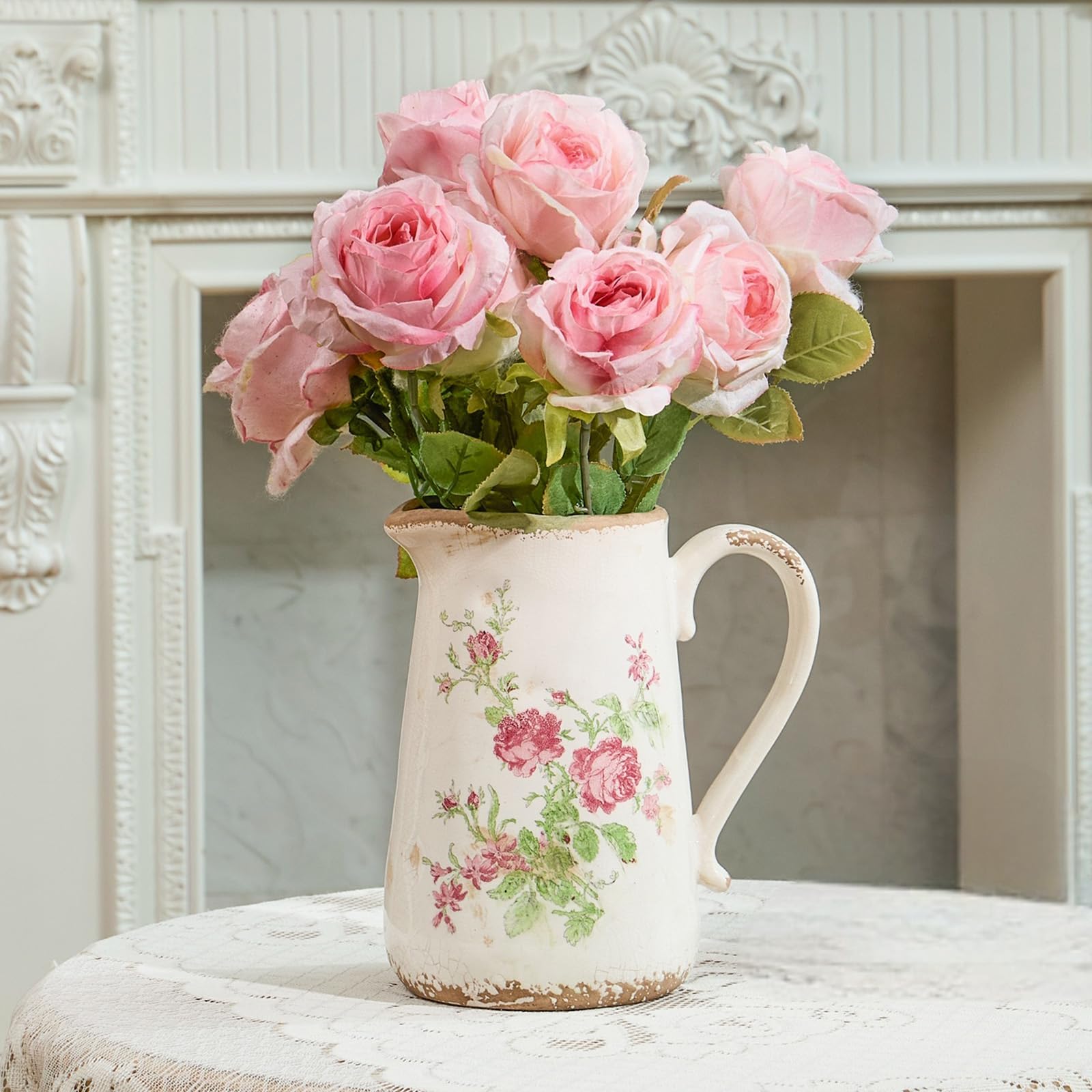 Vintage Vase Set of 3, Ceramic Vintage Flower Vases, Chinoiserie Decorative Home Decor Retro Floral Vase Rustic Farmhouse Decor for Table Bookshelf Mantel Kitchen Living Room Office - Colorful Daisy