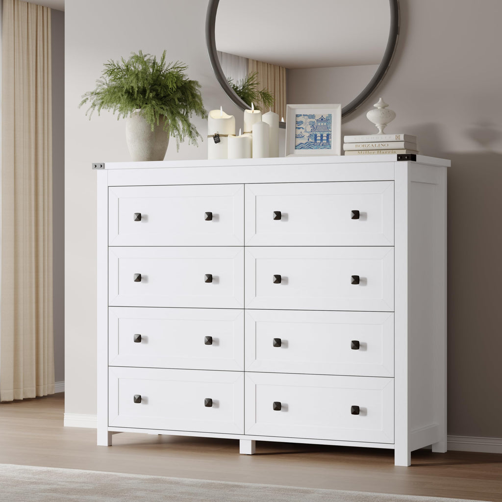 BORNOON 7-Drawer Dresser, Modern Wooden Storage Chest of Drawers, Dresser TV Stand, Wood Drawer Organizer with Metal Handles for Bedroom, Living Room, Hallway