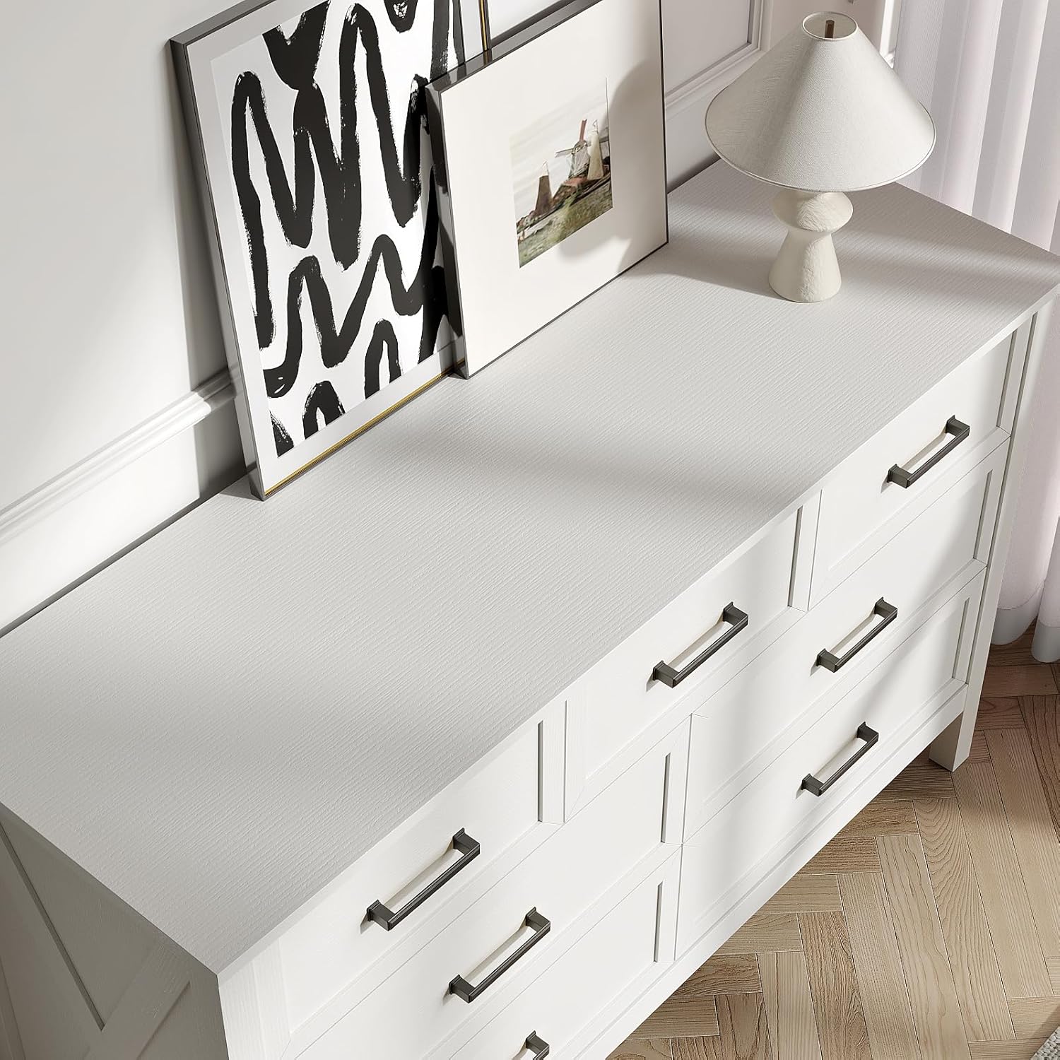 White 7 Drawers Dresser for Bedroom, Farmhouse Wood Rustic Wide Chest with Metal Handles, Storage Dressers Organizer for Bedroom, Hallway, Entryway