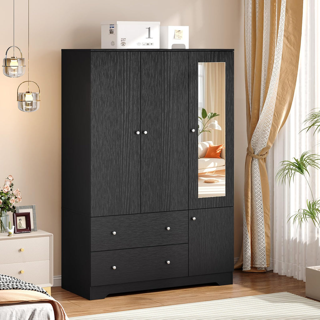 VINGLI Fluted Wardrobe Closet Armoire with Doors And Drawers, Wardrobe Cabinet with Hanging Rack, Bedroom Closet Wood, Oak Free Standing Armoire with Shelf and Solid Wood Legs, 31.5"W*19.7"D*69.3"H
