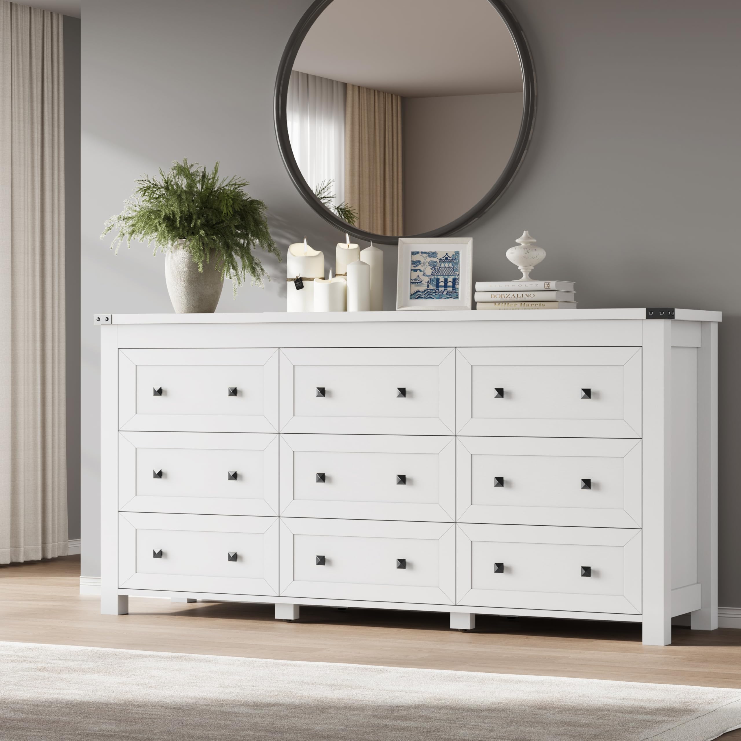 BORNOON 7-Drawer Dresser, Modern Wooden Storage Chest of Drawers, Dresser TV Stand, Wood Drawer Organizer with Metal Handles for Bedroom, Living Room, Hallway