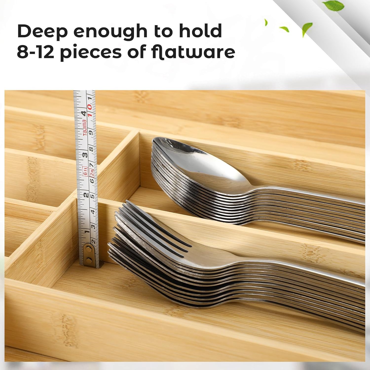 Expandable Bamboo Silverware Drawer Organizer Adjustable Kitchen Cutlery Storage Tray 16.7''-30''