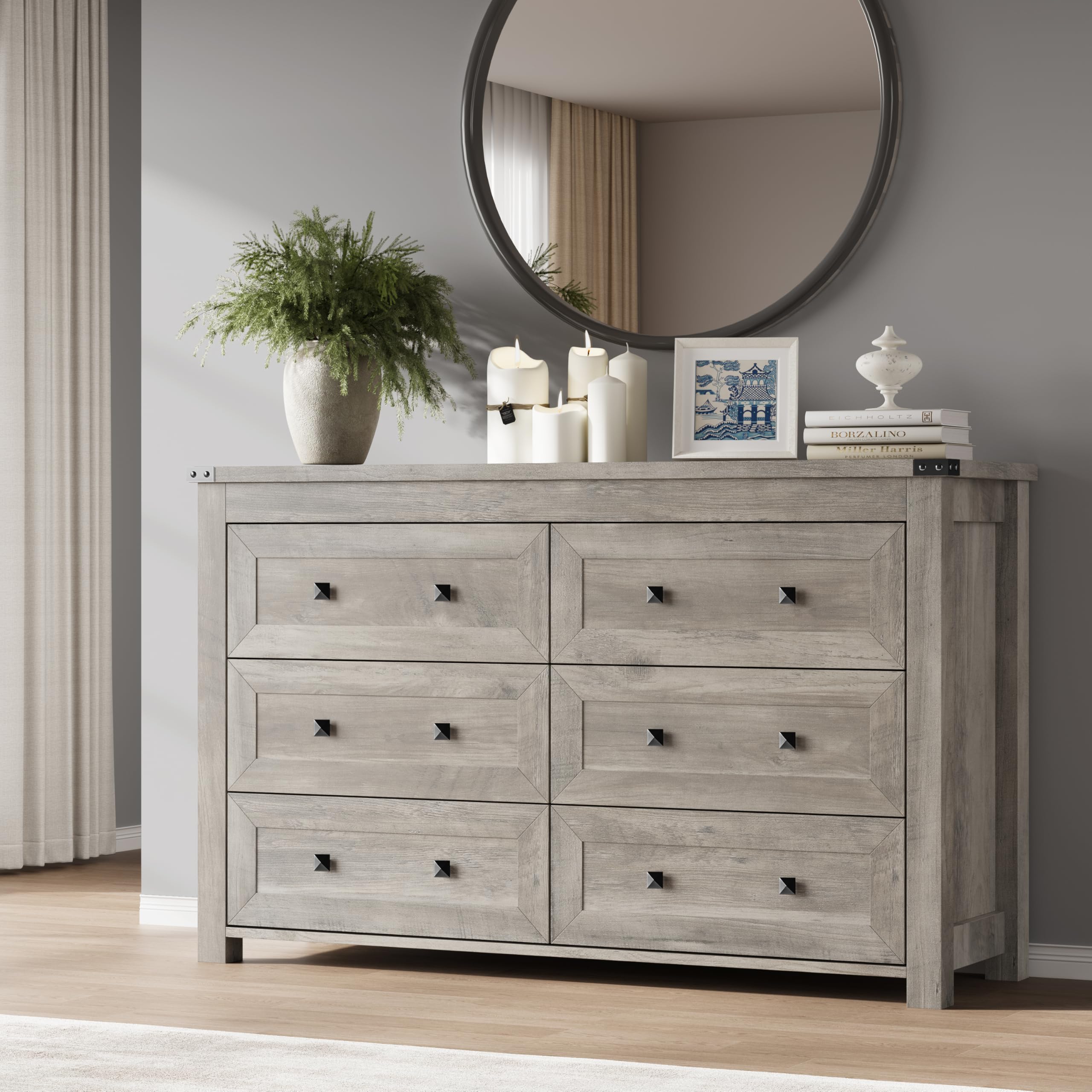 BORNOON 7-Drawer Dresser, Modern Wooden Storage Chest of Drawers, Dresser TV Stand, Wood Drawer Organizer with Metal Handles for Bedroom, Living Room, Hallway
