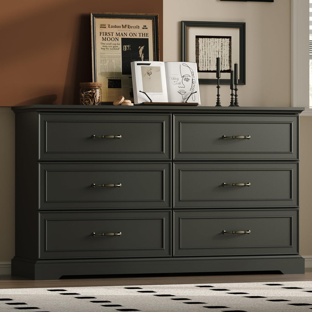 White Farmhouse 8-Drawer Wooden Dresser, 54" Wide Rustic Storage Chest with Bar Handles