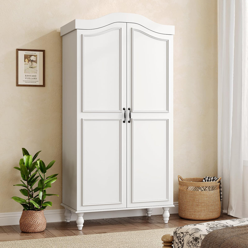 Arched Armoire Wardrobe Closet with 4 Doors, 71" H Wooden Large Capacity Wardrobe Cabinet with 2 Hanging Rods and 8 Shelves, Freestanding Armoire Storage Cabinet for Bedroom, Cloak Room, Natural