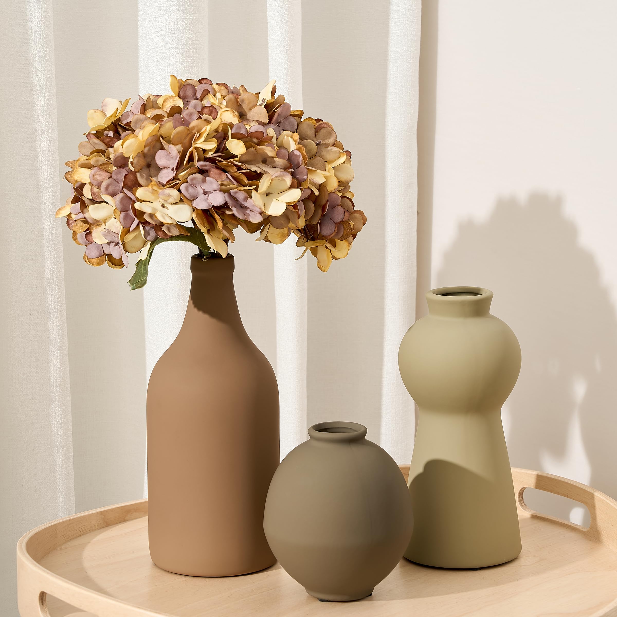 Ceramic Vase Set of 3, Nordic Minimalist Multicolor Vases Home Decor, Rustic Farmhouse Decor Pottery Vases for Bouquet Pampas Grass Dried Fresh Flowers, Living Room, Kitchen, Bedroom, Entryway Mantel