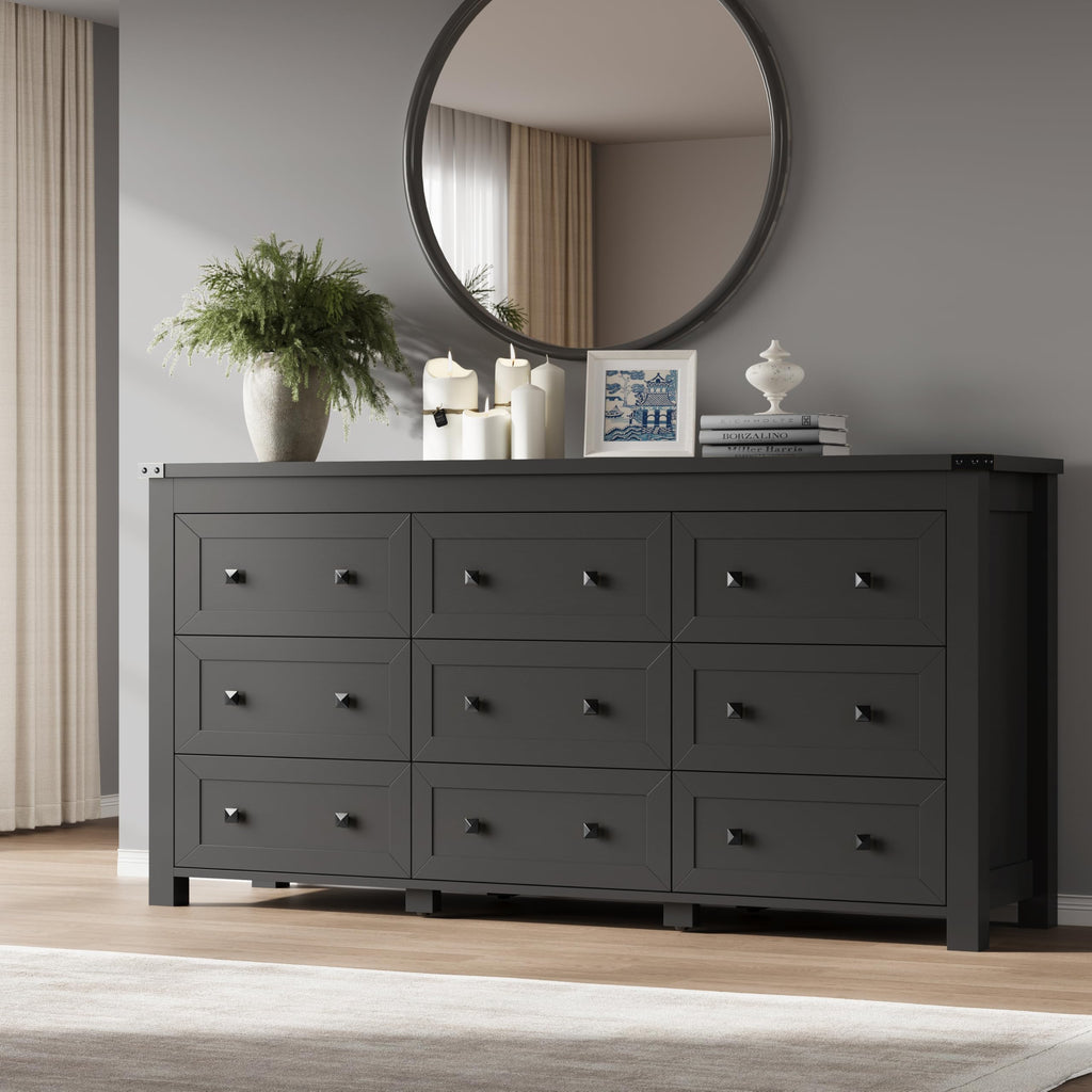 BORNOON 7-Drawer Dresser, Modern Wooden Storage Chest of Drawers, Dresser TV Stand, Wood Drawer Organizer with Metal Handles for Bedroom, Living Room, Hallway