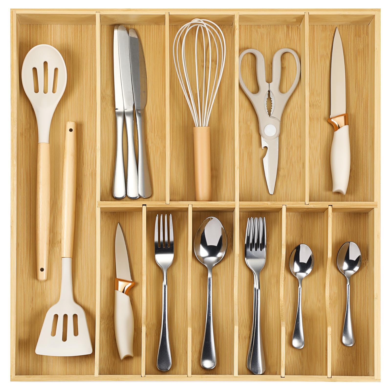 Expandable Bamboo Silverware Drawer Organizer Adjustable Kitchen Cutlery Storage Tray 16.7''-30''
