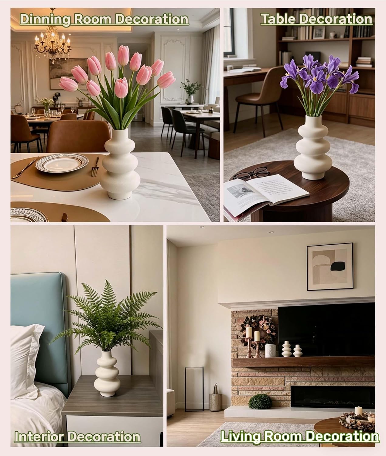 Steviieden Ceramic Vases Set 2, Modern Home Decor,Off White Round Vases,Modern Dried Flower Vases, Boho Home Decor for Centerpieces Wedding Dinner Table Party Living Room Office Bedroom