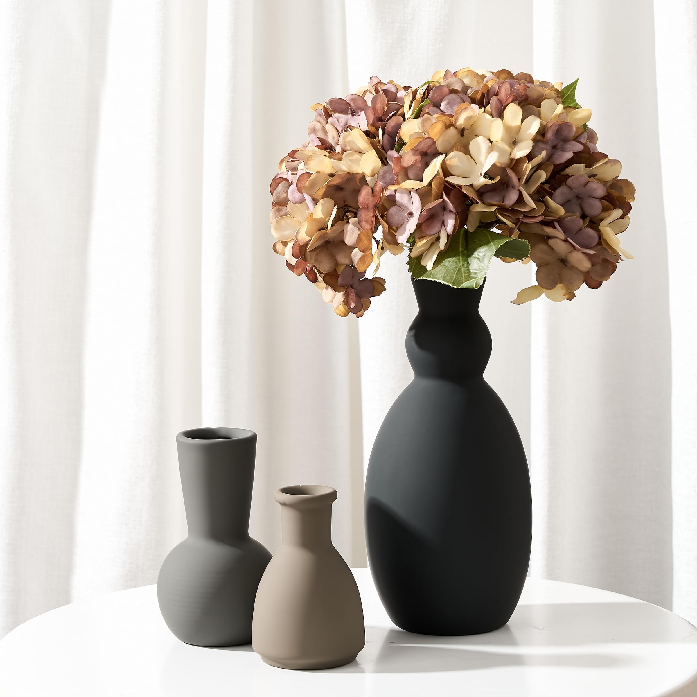 Ceramic Vase Set of 3, Nordic Minimalist Multicolor Vases Home Decor, Rustic Farmhouse Decor Pottery Vases for Bouquet Pampas Grass Dried Fresh Flowers, Living Room, Kitchen, Bedroom, Entryway Mantel