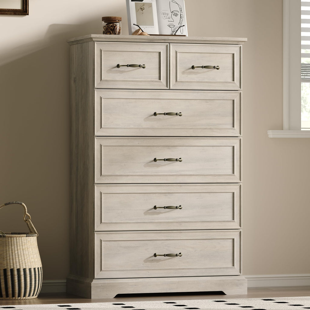 White Farmhouse 8-Drawer Wooden Dresser, 54" Wide Rustic Storage Chest with Bar Handles