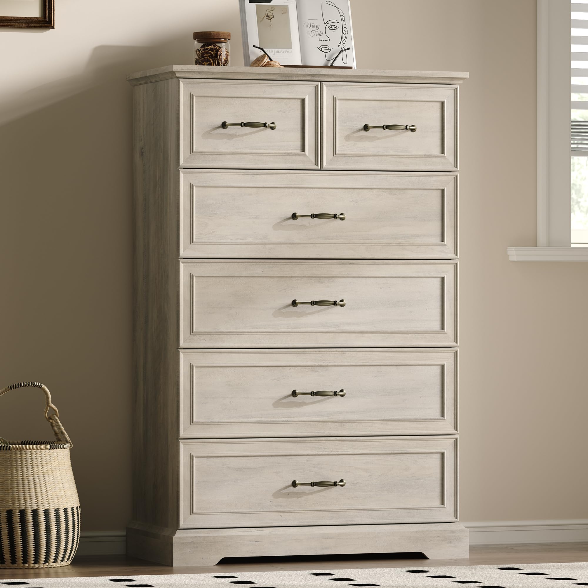 White Farmhouse 8-Drawer Wooden Dresser, 54" Wide Rustic Storage Chest with Bar Handles