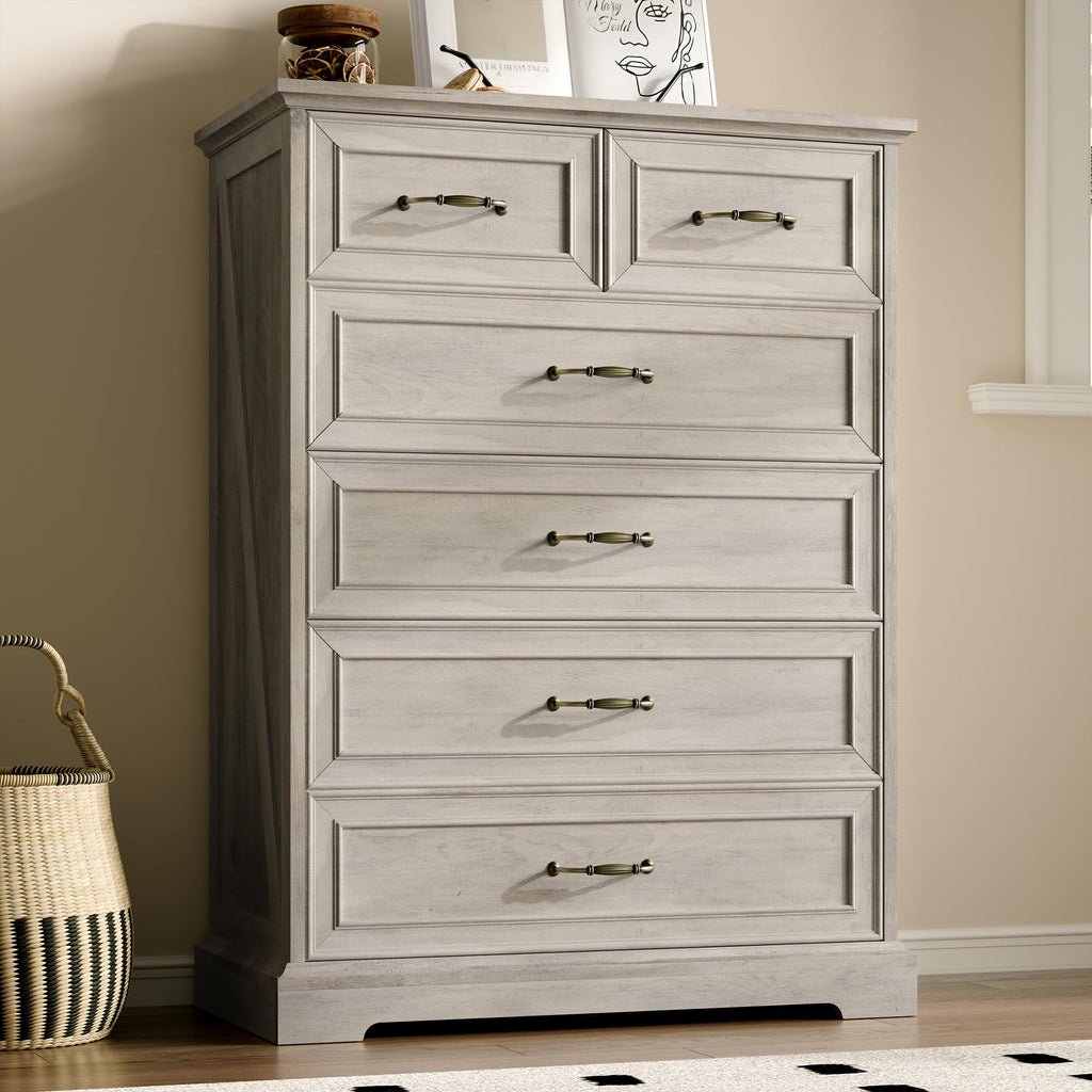 White Farmhouse 8-Drawer Wooden Dresser, 54" Wide Rustic Storage Chest with Bar Handles