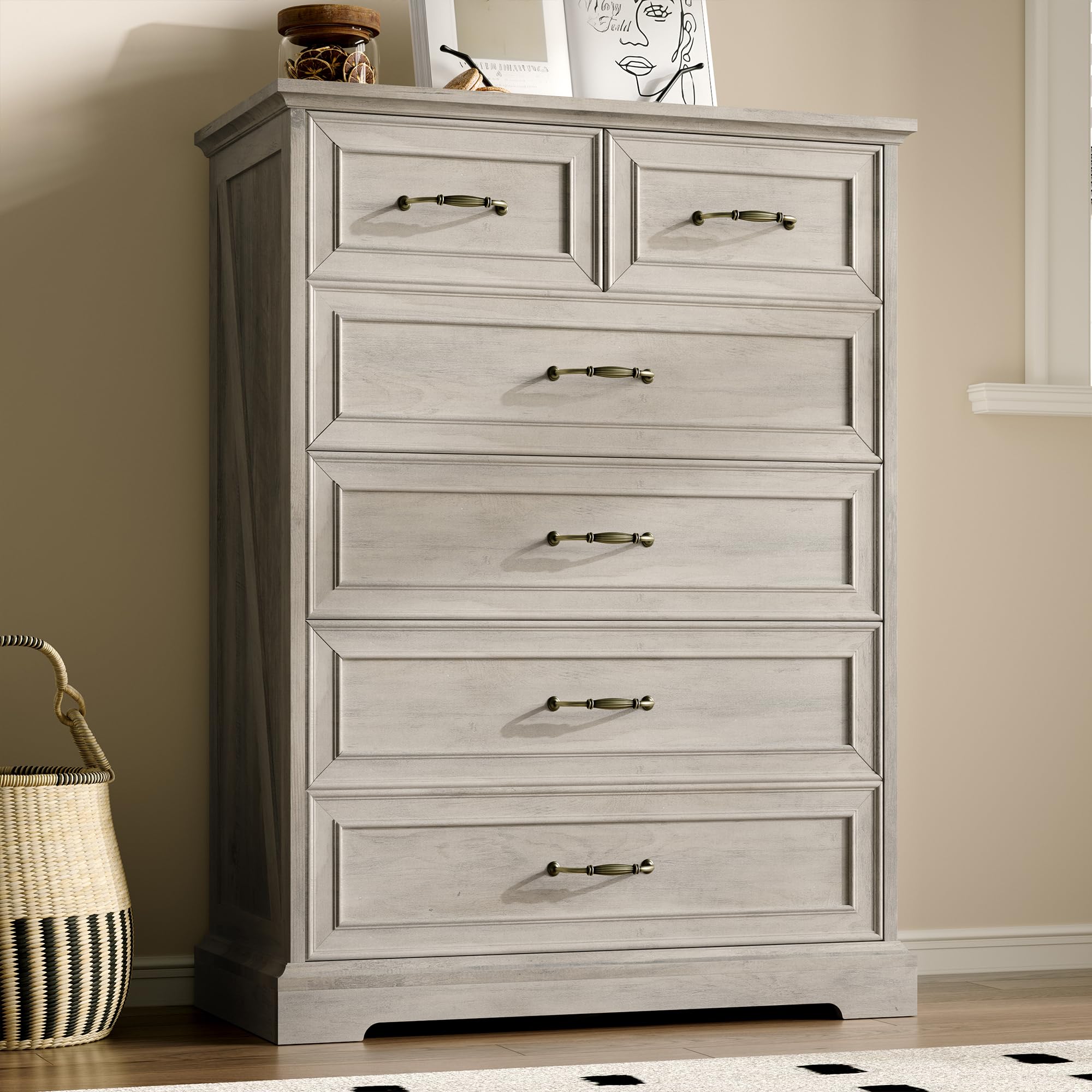 White Farmhouse 8-Drawer Wooden Dresser, 54" Wide Rustic Storage Chest with Bar Handles