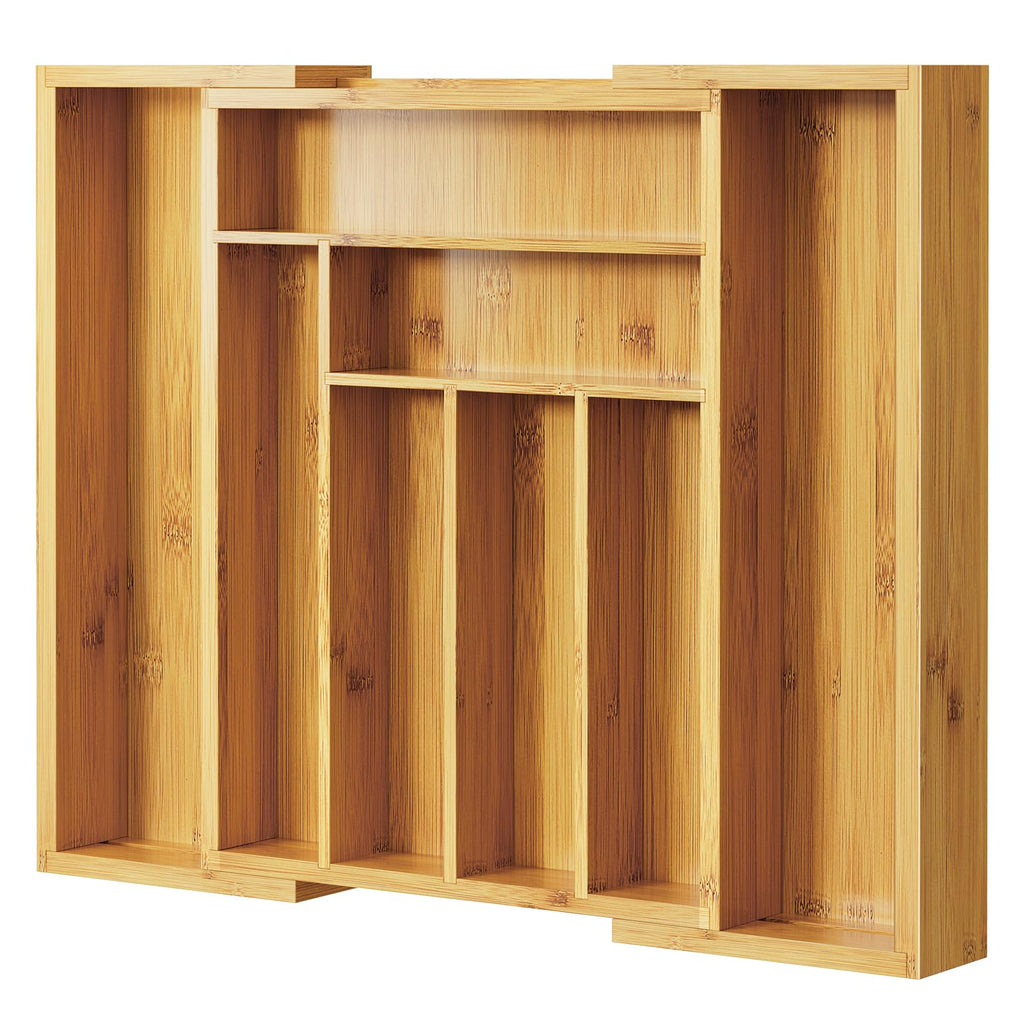 Pipishell Bamboo Expandable Drawer Organizer for Utensils Holder, Adjustable Cutlery Tray, Wood Drawer Dividers Organizer for Silverware, Flatware, Knives in Kitchen, Bedroom, Living Room(M-N)