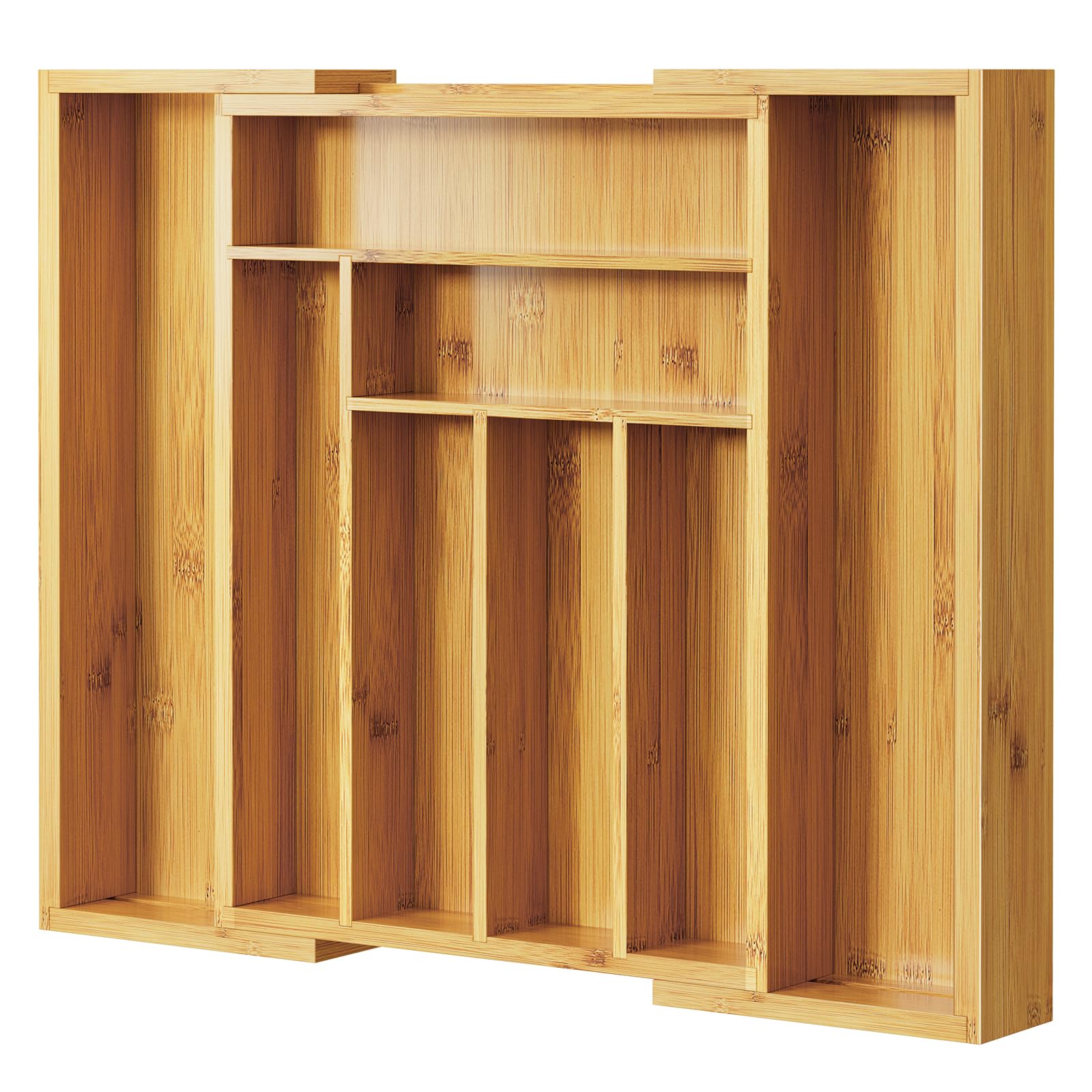 Pipishell Bamboo Expandable Drawer Organizer for Utensils Holder, Adjustable Cutlery Tray, Wood Drawer Dividers Organizer for Silverware, Flatware, Knives in Kitchen, Bedroom, Living Room(M-N)