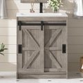 AMERLIFE 48" Farmhouse Freestanding Bathroom Vanity with Sink, Sliding Barn Doors Bathroom Vanity with Drawers & Deep Basin, Spacious Bathroom Storage, Rustic White
