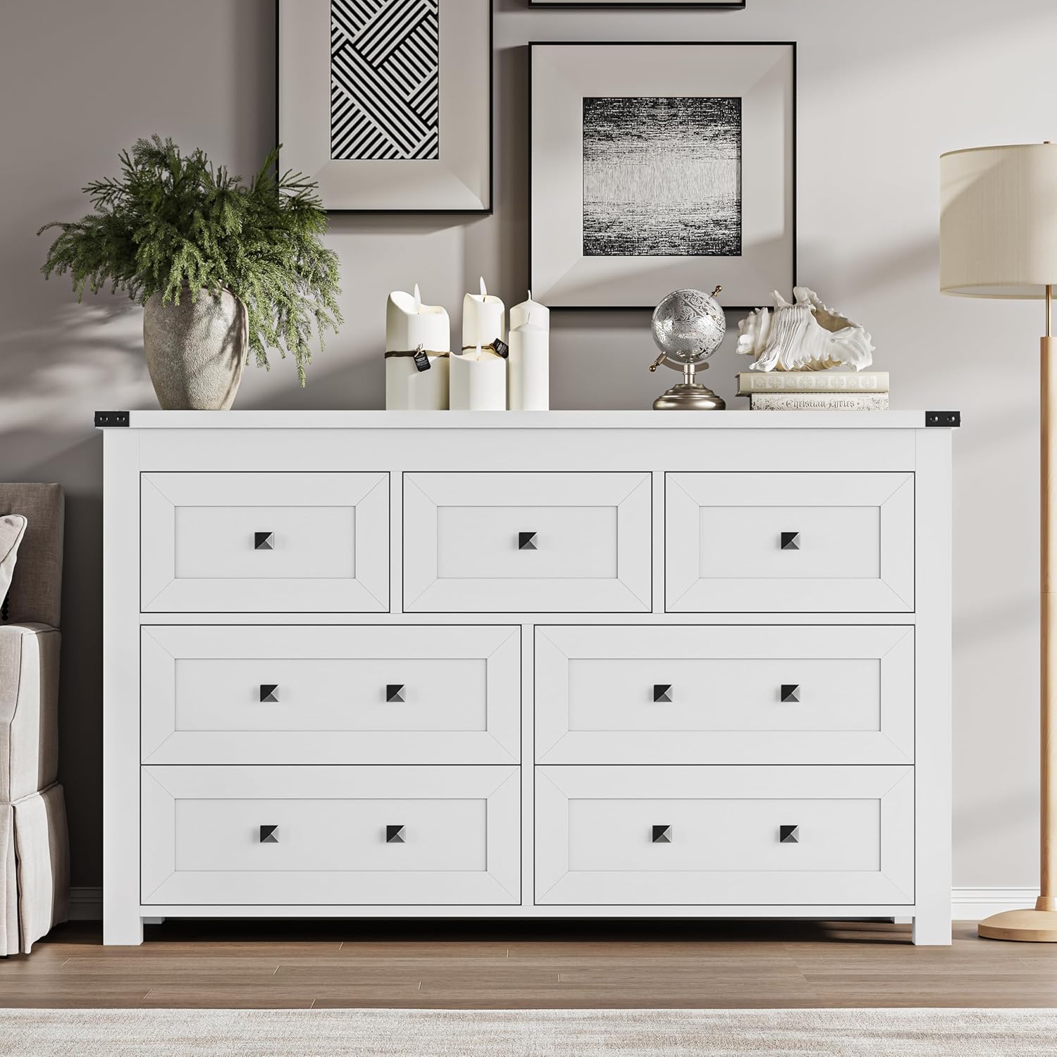 BORNOON 7-Drawer Dresser, Modern Wooden Storage Chest of Drawers, Dresser TV Stand, Wood Drawer Organizer with Metal Handles for Bedroom, Living Room, Hallway
