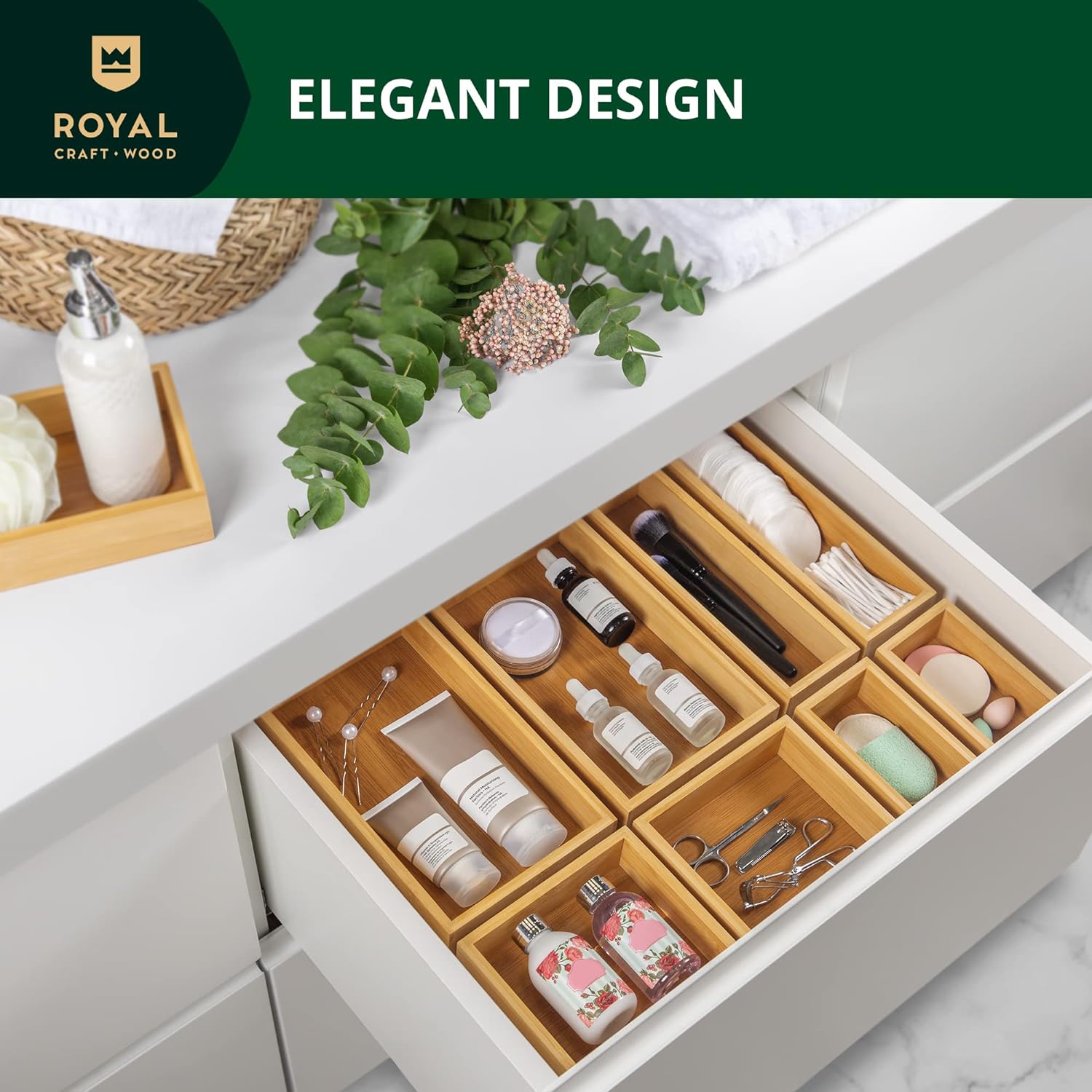 ROYAL CRAFT WOOD Bamboo Jewelry Organizer Box & Chests Set - Versatile Storage Solution for Makeup, Jewelry, and Bathroom Essentials (8 Boxes)