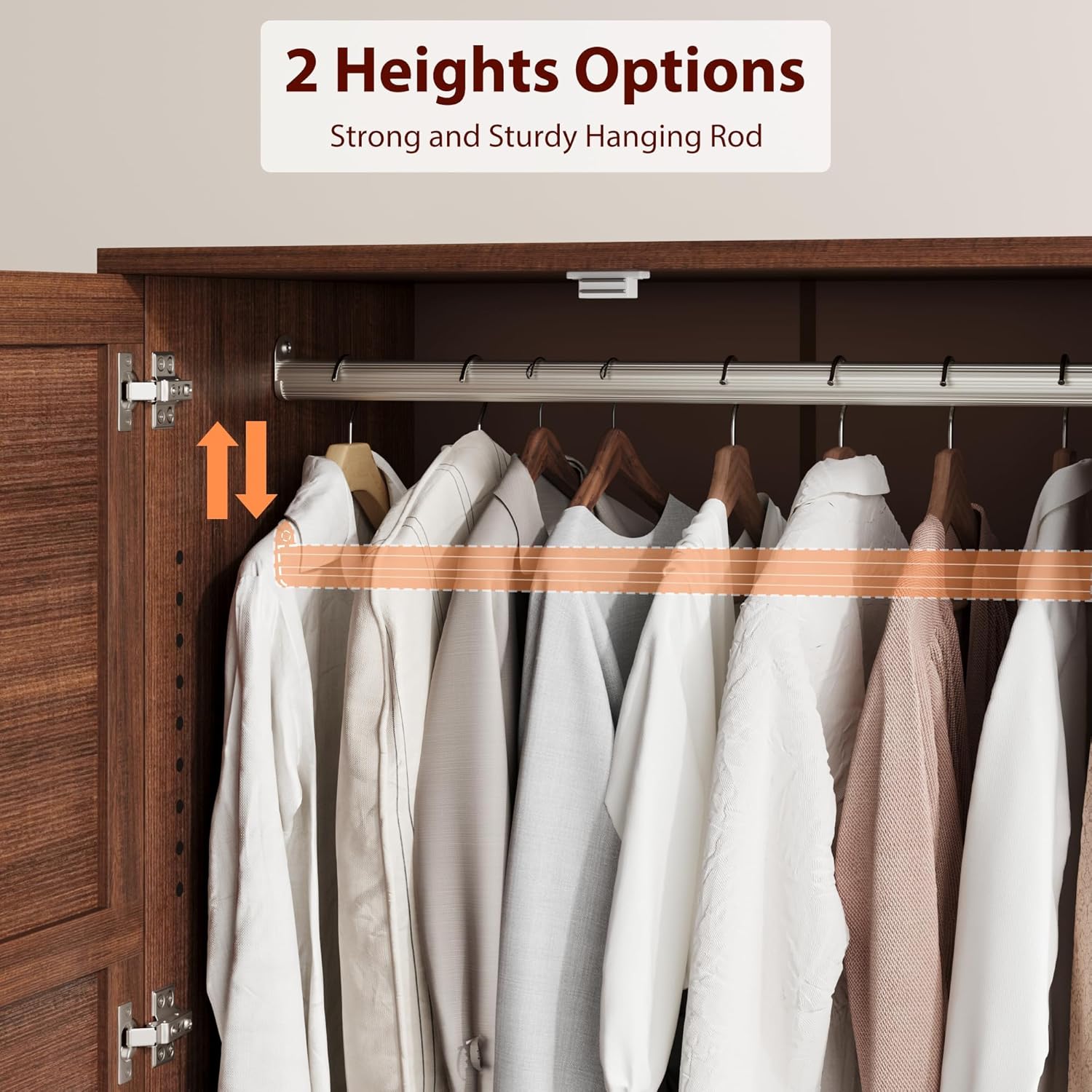 Garvee Armoire Wardrobe Closet with 2 Drawers, 72 in Tall Wooden Organizer with Hanging Rod, Large Storage Cabinet with Doors and Adjustable Shelves for Bedroom and Living Room, Rustic Brown