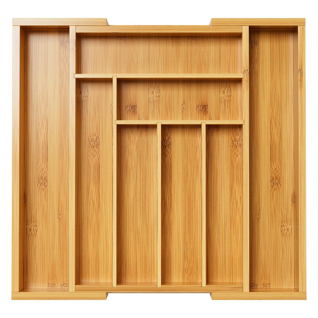 Pipishell Bamboo Expandable Drawer Organizer for Utensils Holder, Adjustable Cutlery Tray, Wood Drawer Dividers Organizer for Silverware, Flatware, Knives in Kitchen, Bedroom, Living Room(M-N)