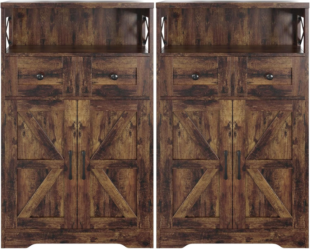 Befrases Farmhouse White Storage Cabinet with Doors and Drawers, Freestanding Kitchen Pantry Cabinet, Floor Storage Cabinet Hutch Cupboard for Kitchen, Living Dining Room, Bathroom