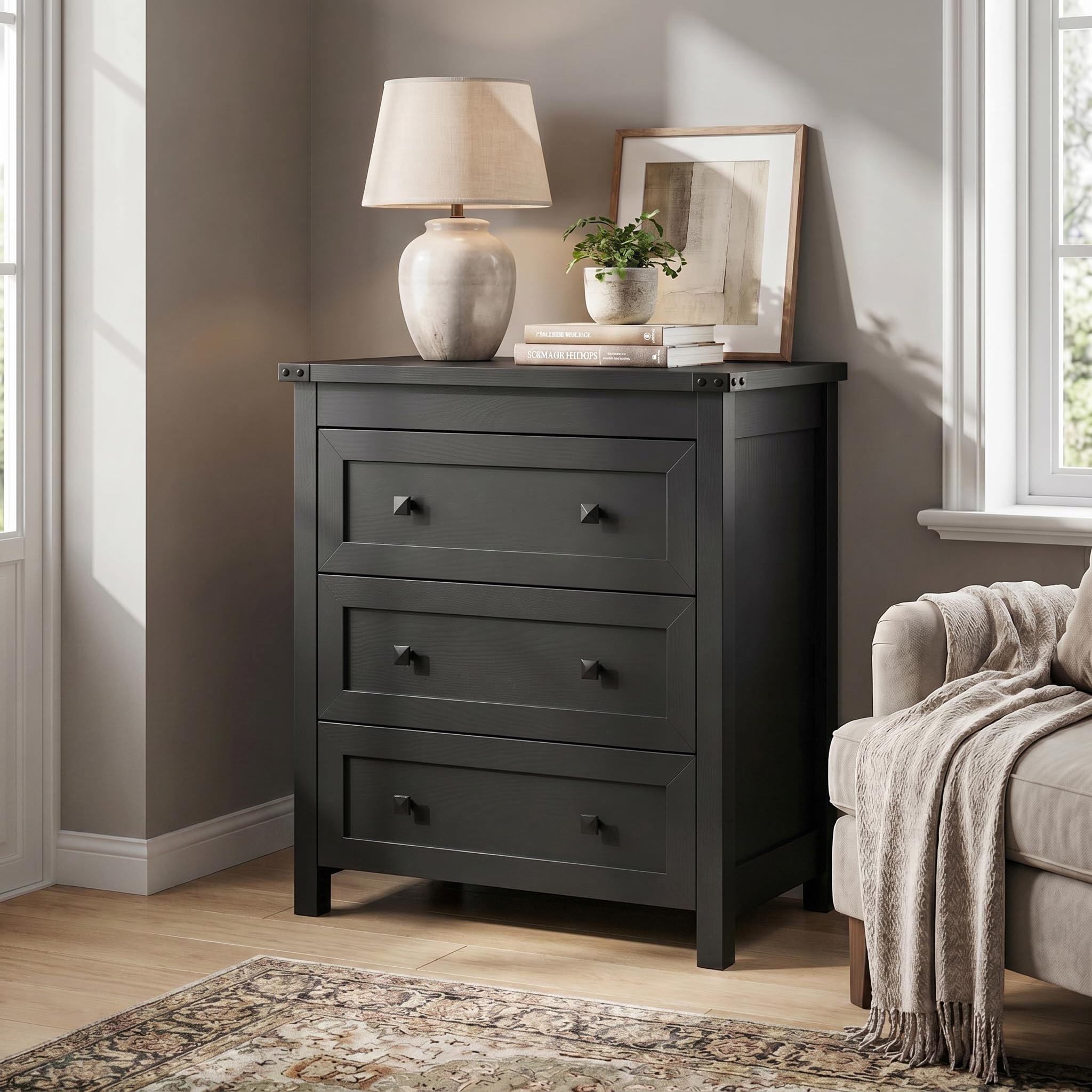 BORNOON 7-Drawer Dresser, Modern Wooden Storage Chest of Drawers, Dresser TV Stand, Wood Drawer Organizer with Metal Handles for Bedroom, Living Room, Hallway