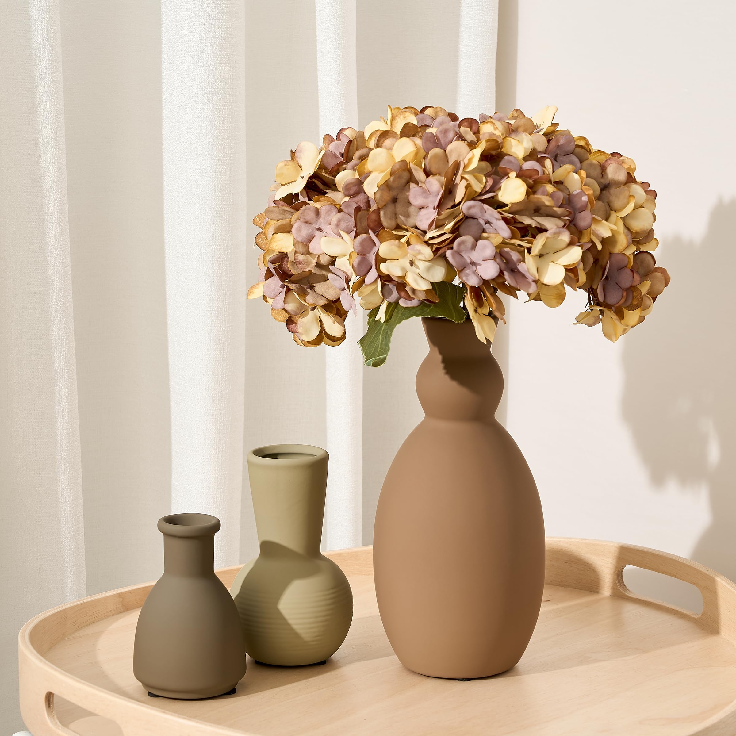 Ceramic Vase Set of 3, Nordic Minimalist Multicolor Vases Home Decor, Rustic Farmhouse Decor Pottery Vases for Bouquet Pampas Grass Dried Fresh Flowers, Living Room, Kitchen, Bedroom, Entryway Mantel