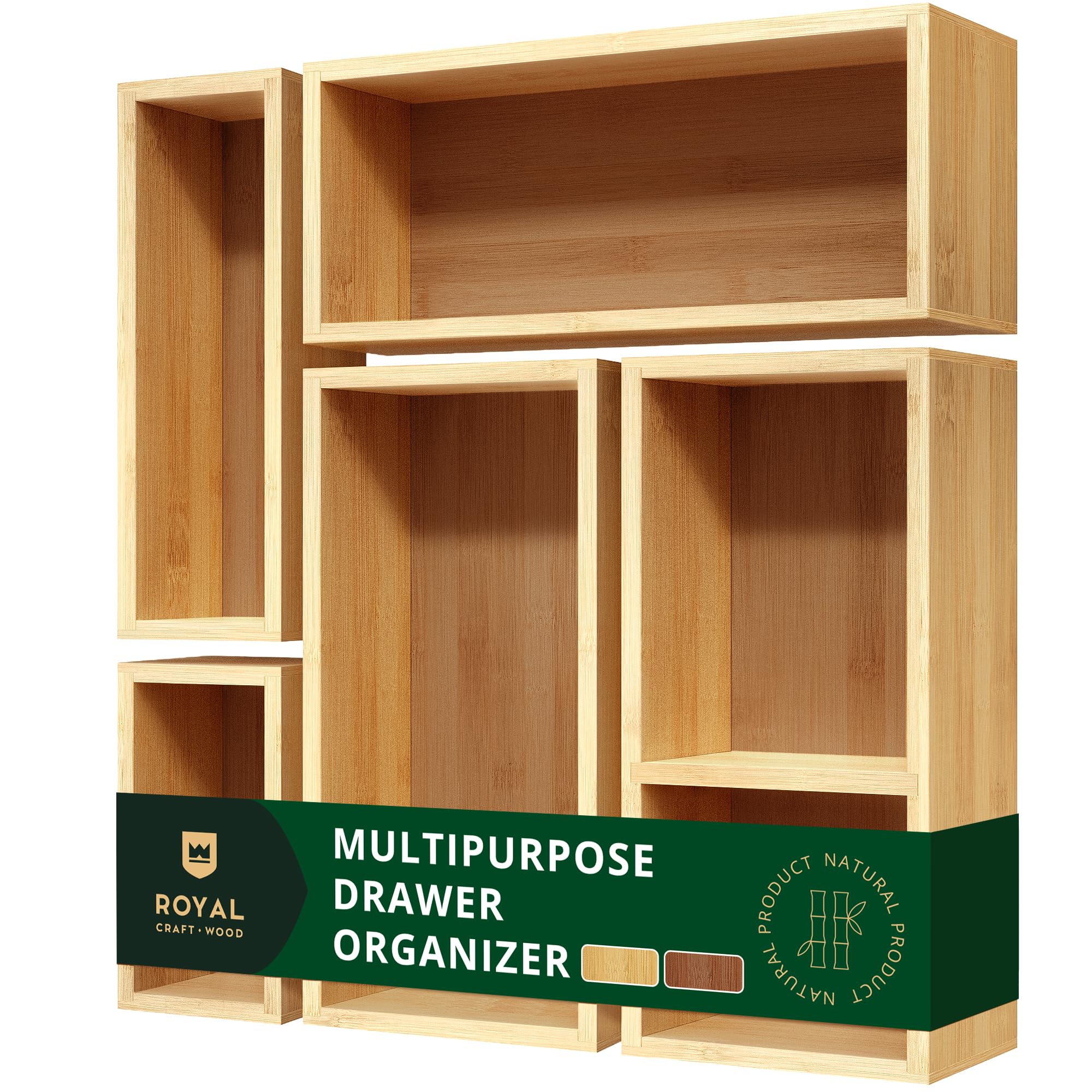 ROYAL CRAFT WOOD Bamboo Jewelry Organizer Box & Chests Set - Versatile Storage Solution for Makeup, Jewelry, and Bathroom Essentials (8 Boxes)