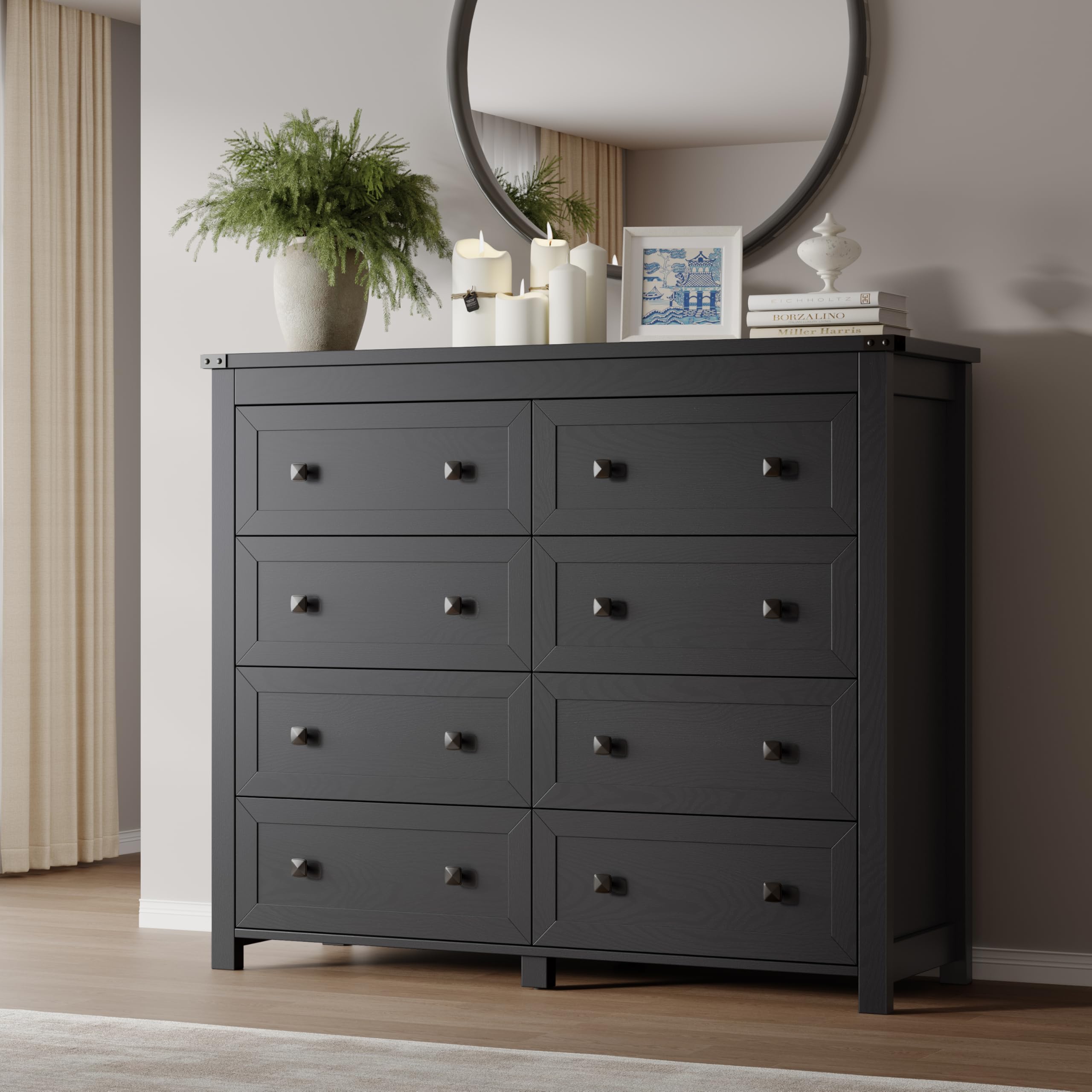 BORNOON 7-Drawer Dresser, Modern Wooden Storage Chest of Drawers, Dresser TV Stand, Wood Drawer Organizer with Metal Handles for Bedroom, Living Room, Hallway