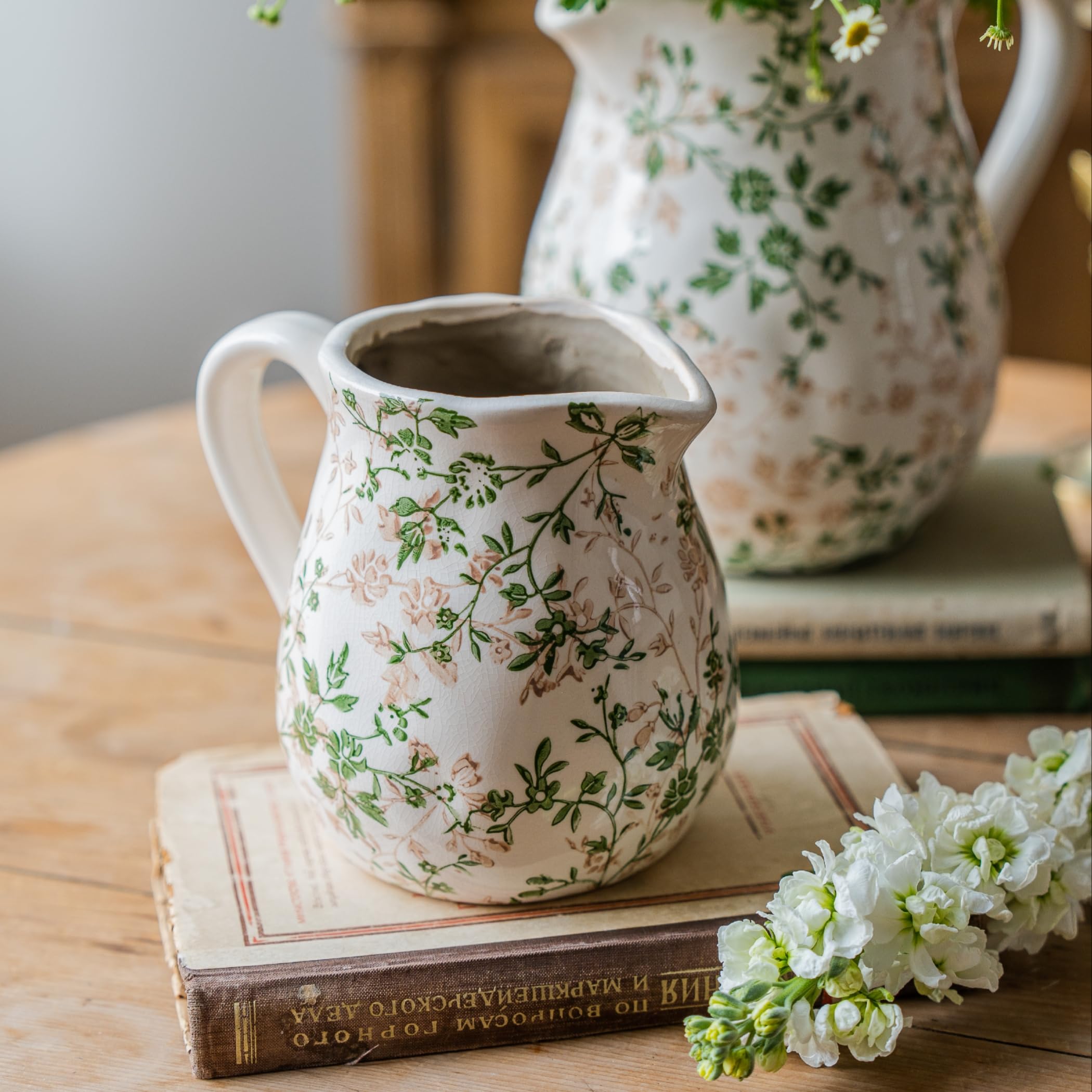 Vintage Vase Set of 3, Ceramic Vintage Flower Vases, Chinoiserie Decorative Home Decor Retro Floral Vase Rustic Farmhouse Decor for Table Bookshelf Mantel Kitchen Living Room Office - Colorful Daisy