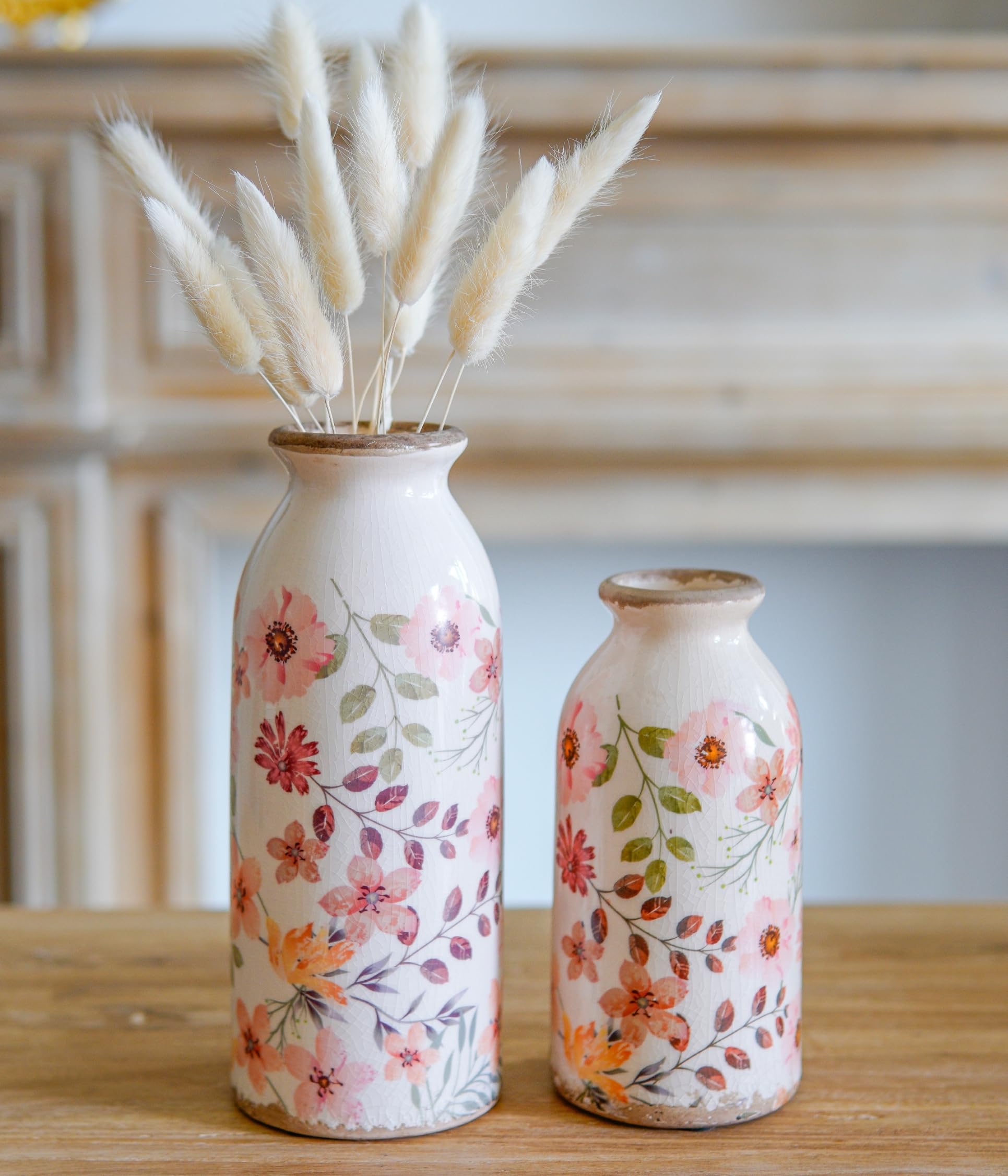 Vintage Vase Set of 3, Ceramic Vintage Flower Vases, Chinoiserie Decorative Home Decor Retro Floral Vase Rustic Farmhouse Decor for Table Bookshelf Mantel Kitchen Living Room Office - Colorful Daisy