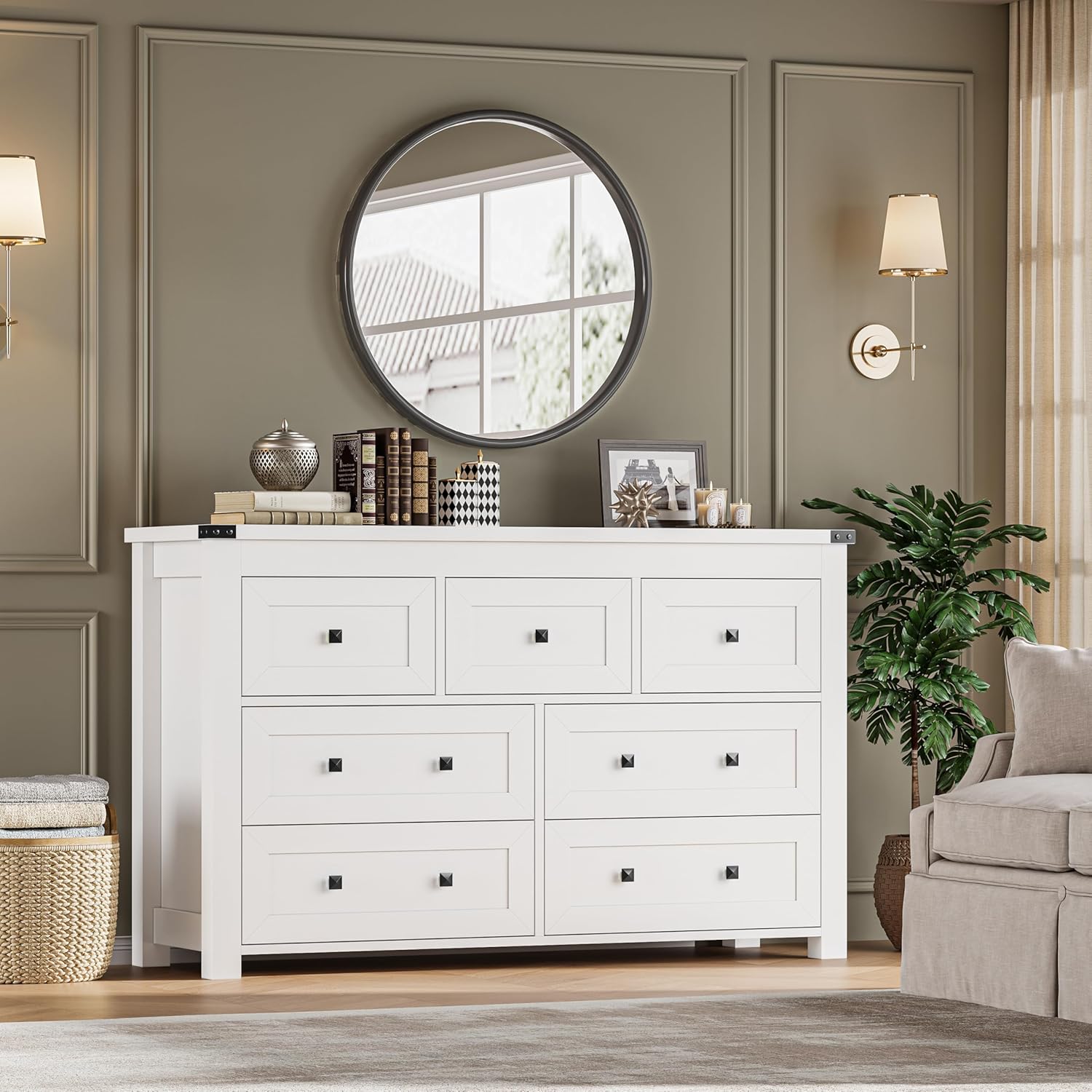 BORNOON 7-Drawer Dresser, Modern Wooden Storage Chest of Drawers, Dresser TV Stand, Wood Drawer Organizer with Metal Handles for Bedroom, Living Room, Hallway