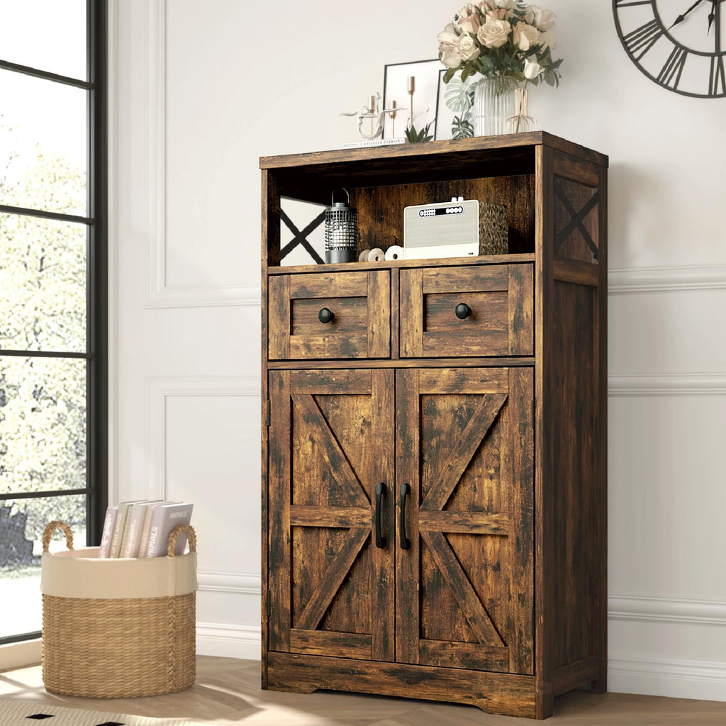 Befrases Farmhouse White Storage Cabinet with Doors and Drawers, Freestanding Kitchen Pantry Cabinet, Floor Storage Cabinet Hutch Cupboard for Kitchen, Living Dining Room, Bathroom
