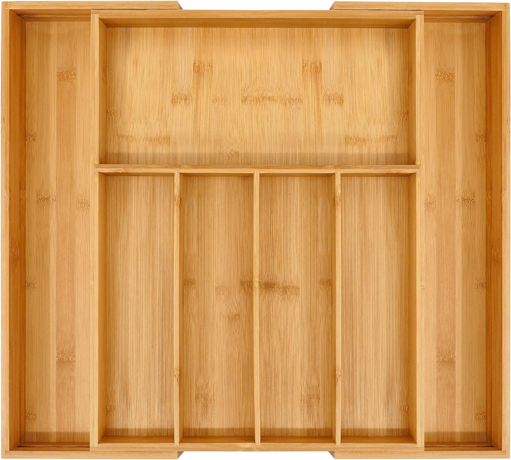 VaeFae Premium Bamboo Drawer Organizer, Expandable Silverware Drawer Organizer, Cutlery Tray with Dividers for Kitchen Utensils (Natural, Large)