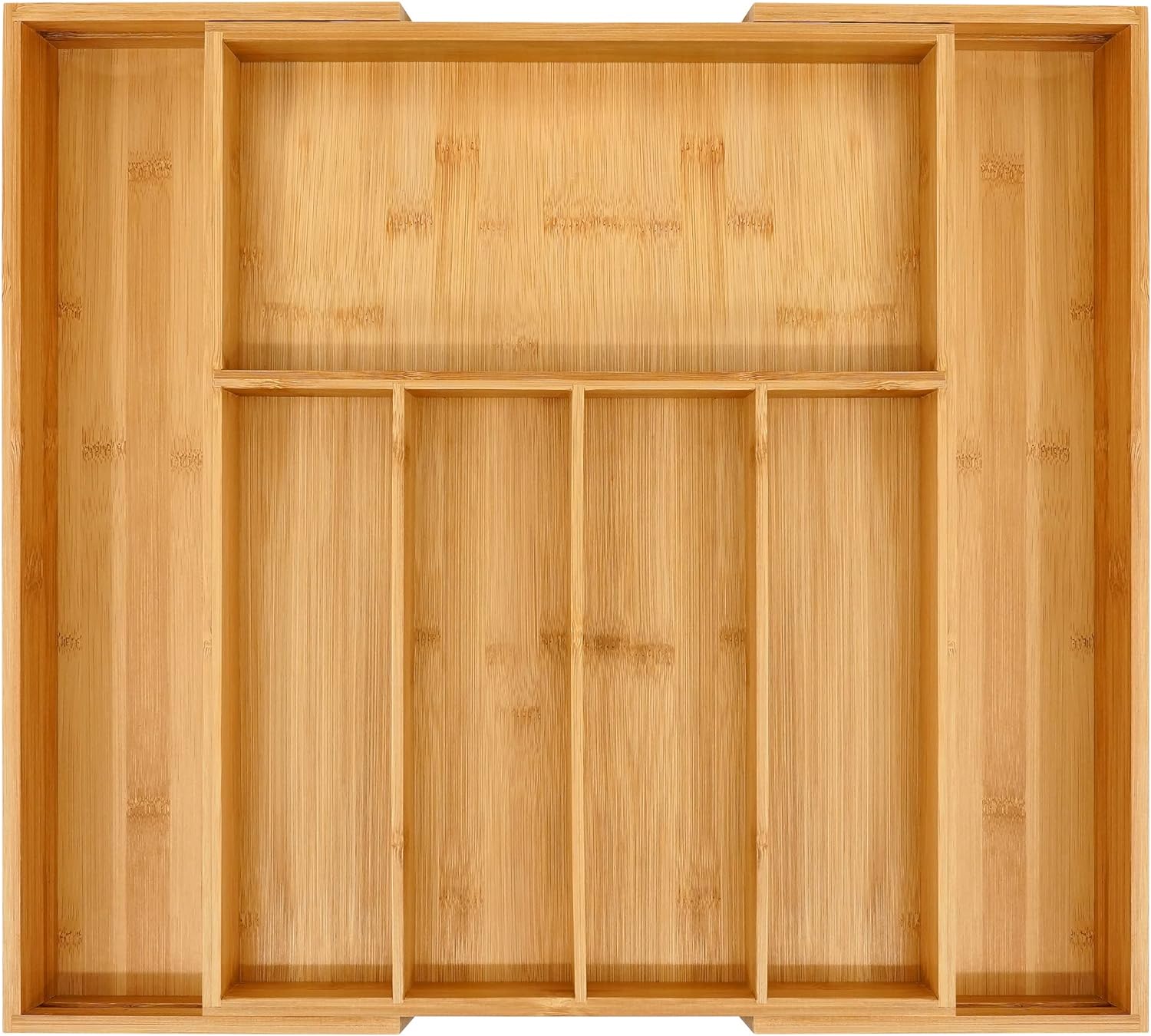VaeFae Premium Bamboo Drawer Organizer, Expandable Silverware Drawer Organizer, Cutlery Tray with Dividers for Kitchen Utensils (Natural, Large)