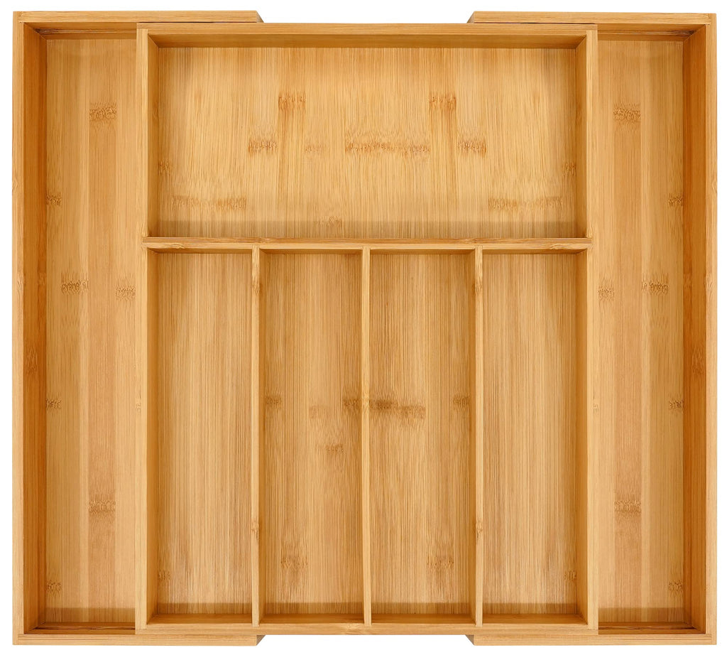 VaeFae Premium Bamboo Drawer Organizer, Expandable Silverware Drawer Organizer, Cutlery Tray with Dividers for Kitchen Utensils (Natural, Large)