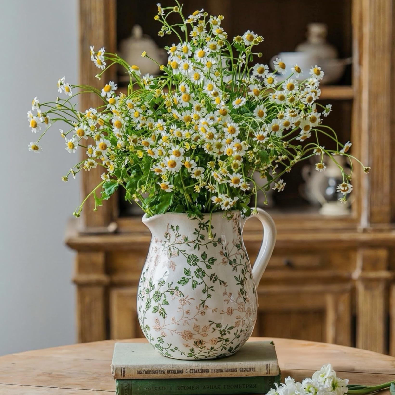 Vintage Vase Set of 3, Ceramic Vintage Flower Vases, Chinoiserie Decorative Home Decor Retro Floral Vase Rustic Farmhouse Decor for Table Bookshelf Mantel Kitchen Living Room Office - Colorful Daisy