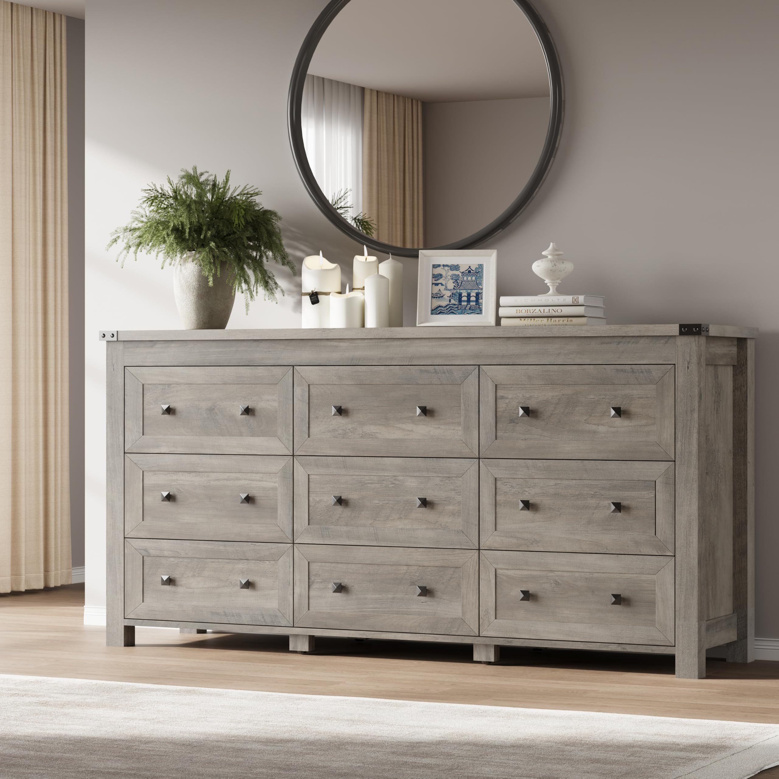 BORNOON 7-Drawer Dresser, Modern Wooden Storage Chest of Drawers, Dresser TV Stand, Wood Drawer Organizer with Metal Handles for Bedroom, Living Room, Hallway