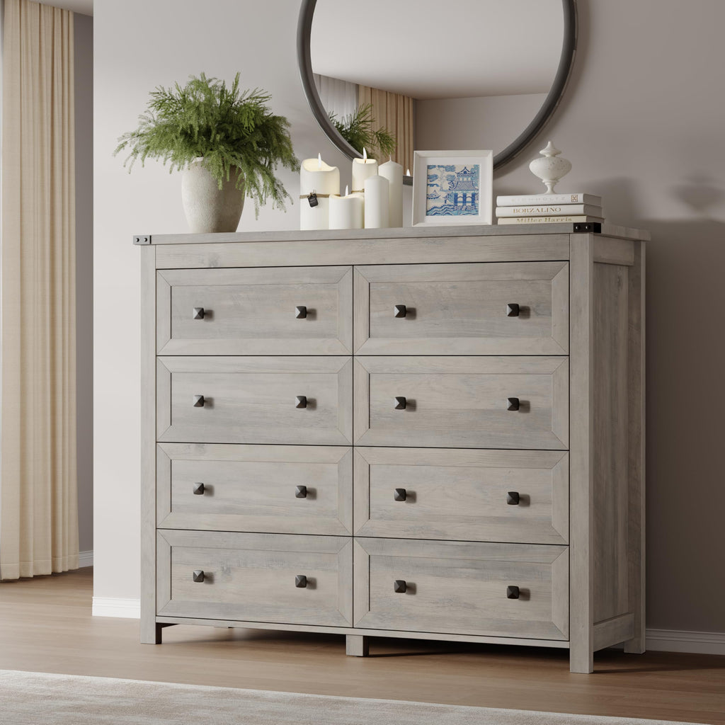 BORNOON 7-Drawer Dresser, Modern Wooden Storage Chest of Drawers, Dresser TV Stand, Wood Drawer Organizer with Metal Handles for Bedroom, Living Room, Hallway