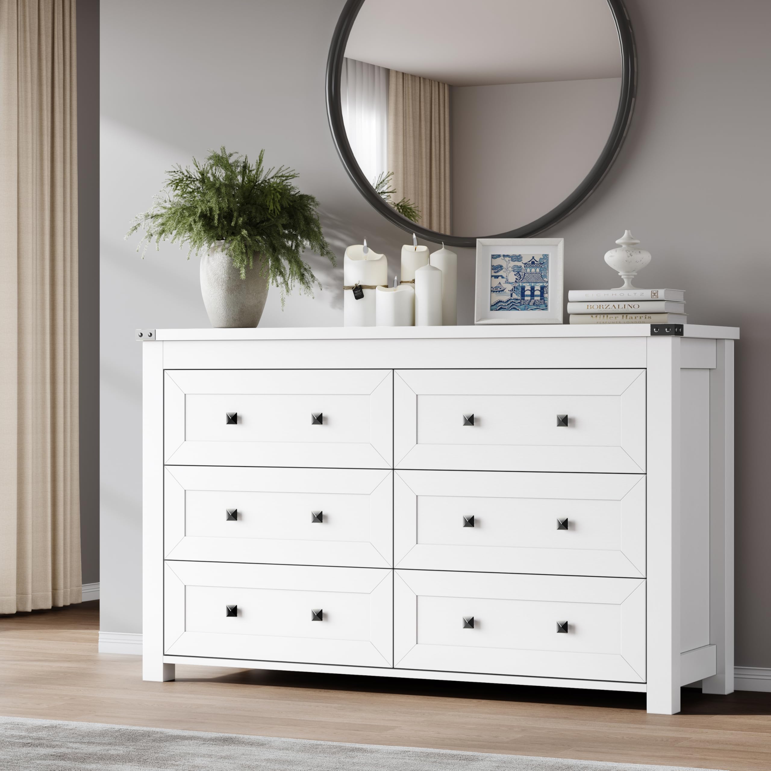 BORNOON 7-Drawer Dresser, Modern Wooden Storage Chest of Drawers, Dresser TV Stand, Wood Drawer Organizer with Metal Handles for Bedroom, Living Room, Hallway