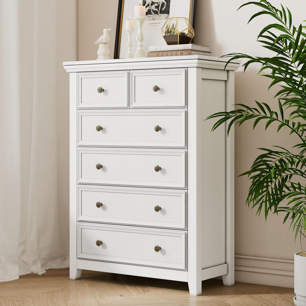 BOSHIRO White Dresser for Bedroom, White 7 Drawers Dresser, Modern 7 Chest of Drawers, Closet Dresser, Farmhouse Dresser with 7 Storage Drawers Cabinet for Home Office, Study Room