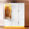 AXCITOC 72" Armoire Wardrobe Closet with 3 Door Wooden Bedroom Armoire with LED Light 3 Drawers Large Modern White Wardrobe Cabinet with Retro Ceramic Door Handles and Removable Hanging Rod