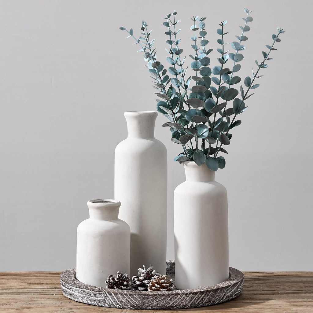 LUKA Ceramic Rustic Farmhouse Vase Set of 3,Terracotta Vases for Decor,Antique Vase for Your Bedroom,Office,Living Room,Fireplace,Bookshelf Decor,Housewarming (10+7.5+5 Inch)