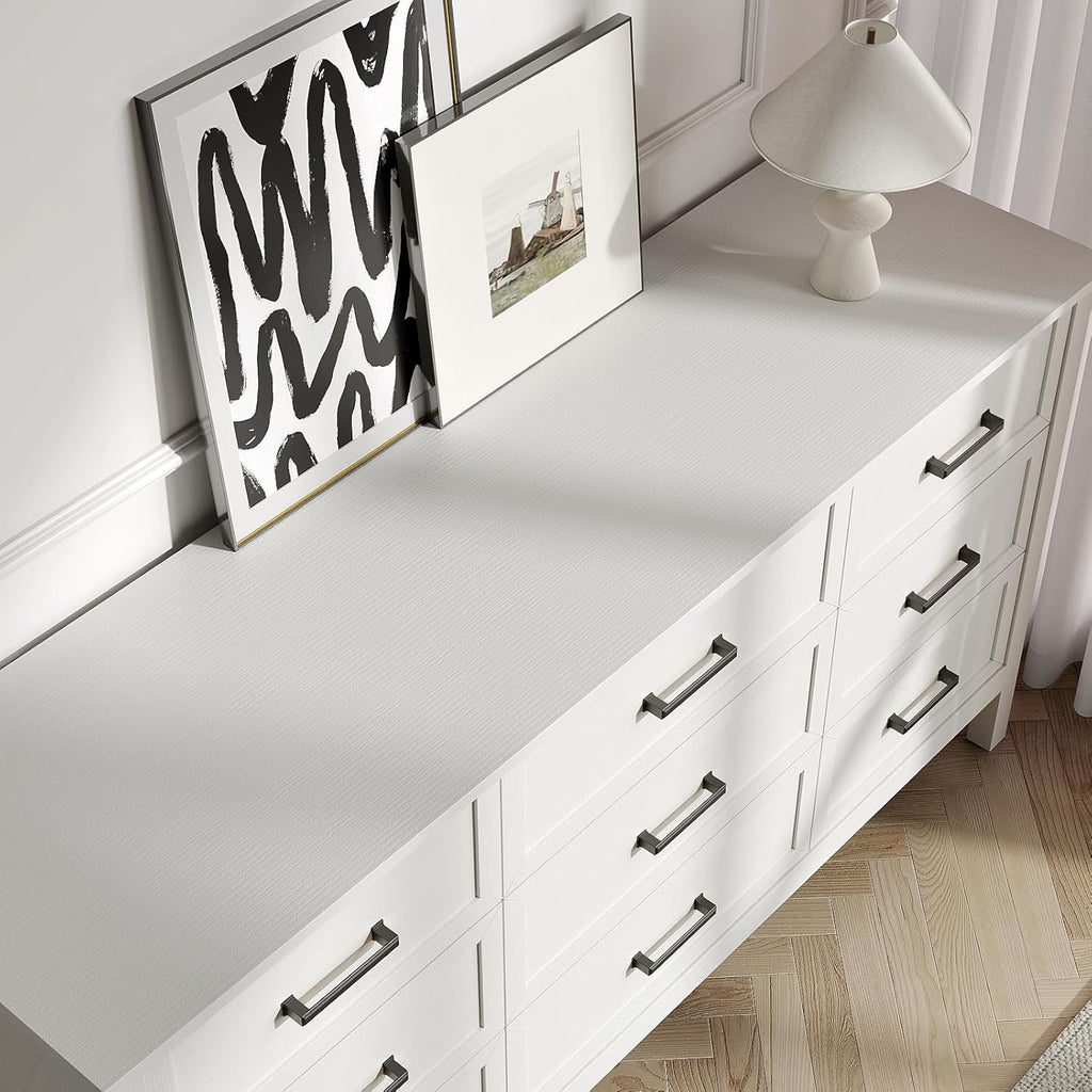 Farmhouse White 9 Drawers Dresser for Bedroom, Wood Rustic Wide Dressers with Metal Handles, Wood Chest for Bedroom, Hallway, Entryway