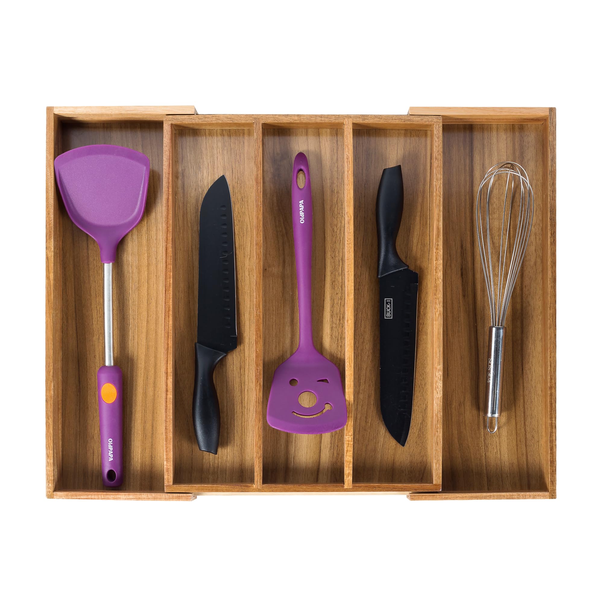 Utoplike Bamboo Expandable Kitchen Drawer Organizer, Adjustable Utensil Holder and Cutlery Tray Organiser, Drawer Divider for Silverware, Flatware, Knives in Kitchen, Bedroom, Living Room, 5 Slot