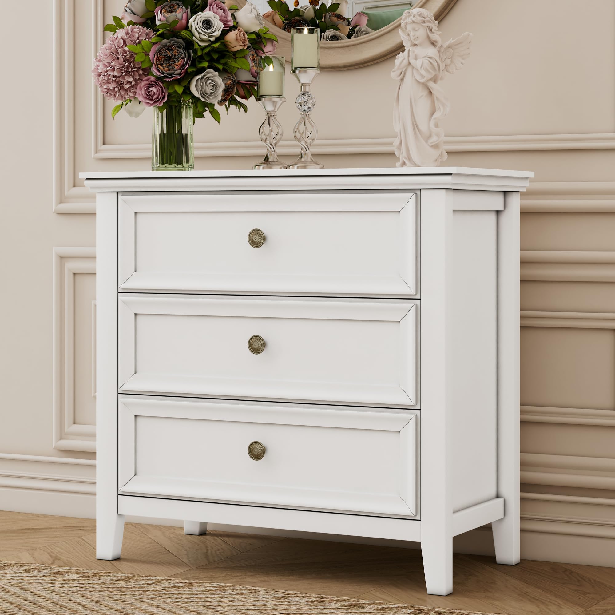 BOSHIRO White Dresser for Bedroom, White 7 Drawers Dresser, Modern 7 Chest of Drawers, Closet Dresser, Farmhouse Dresser with 7 Storage Drawers Cabinet for Home Office, Study Room