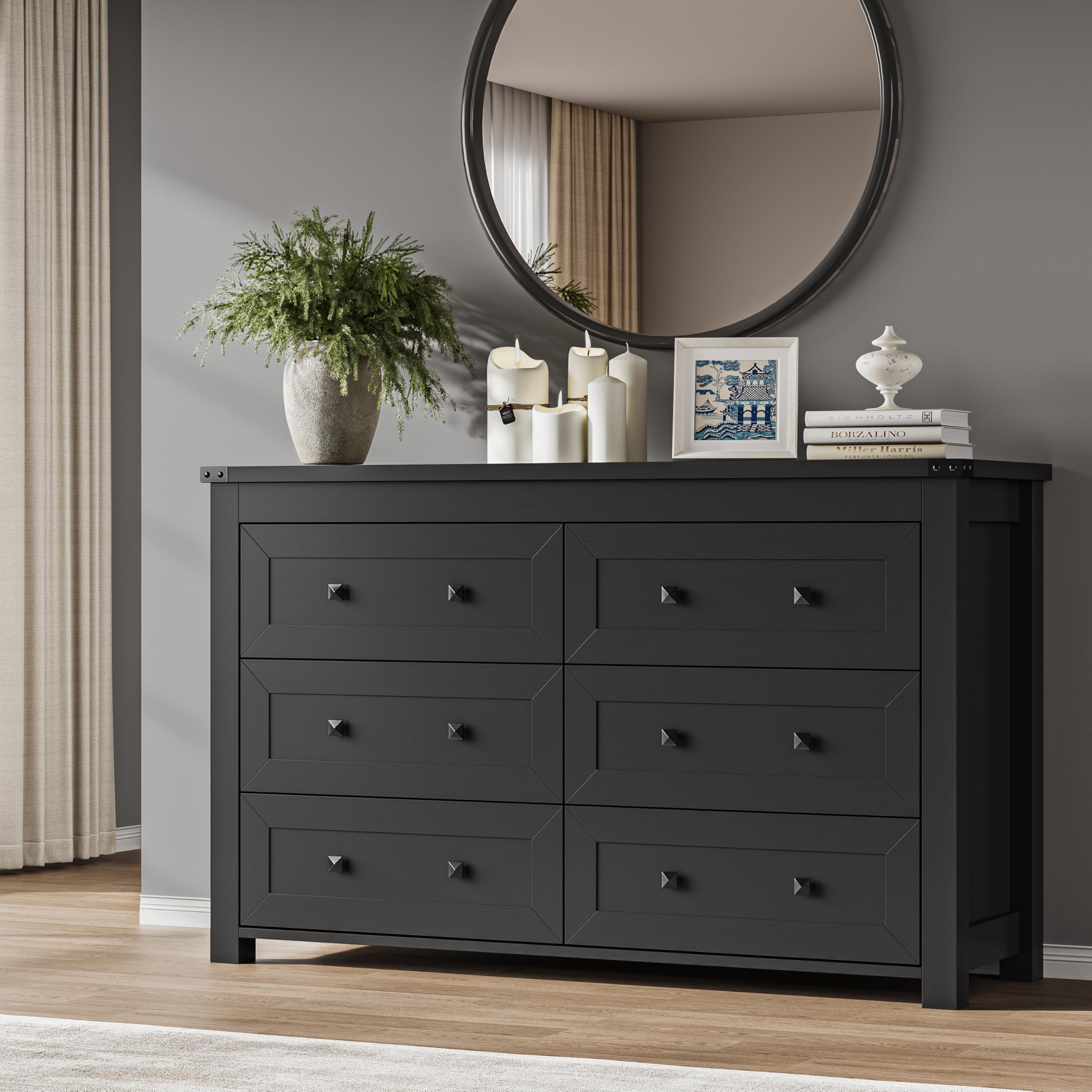 BORNOON 7-Drawer Dresser, Modern Wooden Storage Chest of Drawers, Dresser TV Stand, Wood Drawer Organizer with Metal Handles for Bedroom, Living Room, Hallway