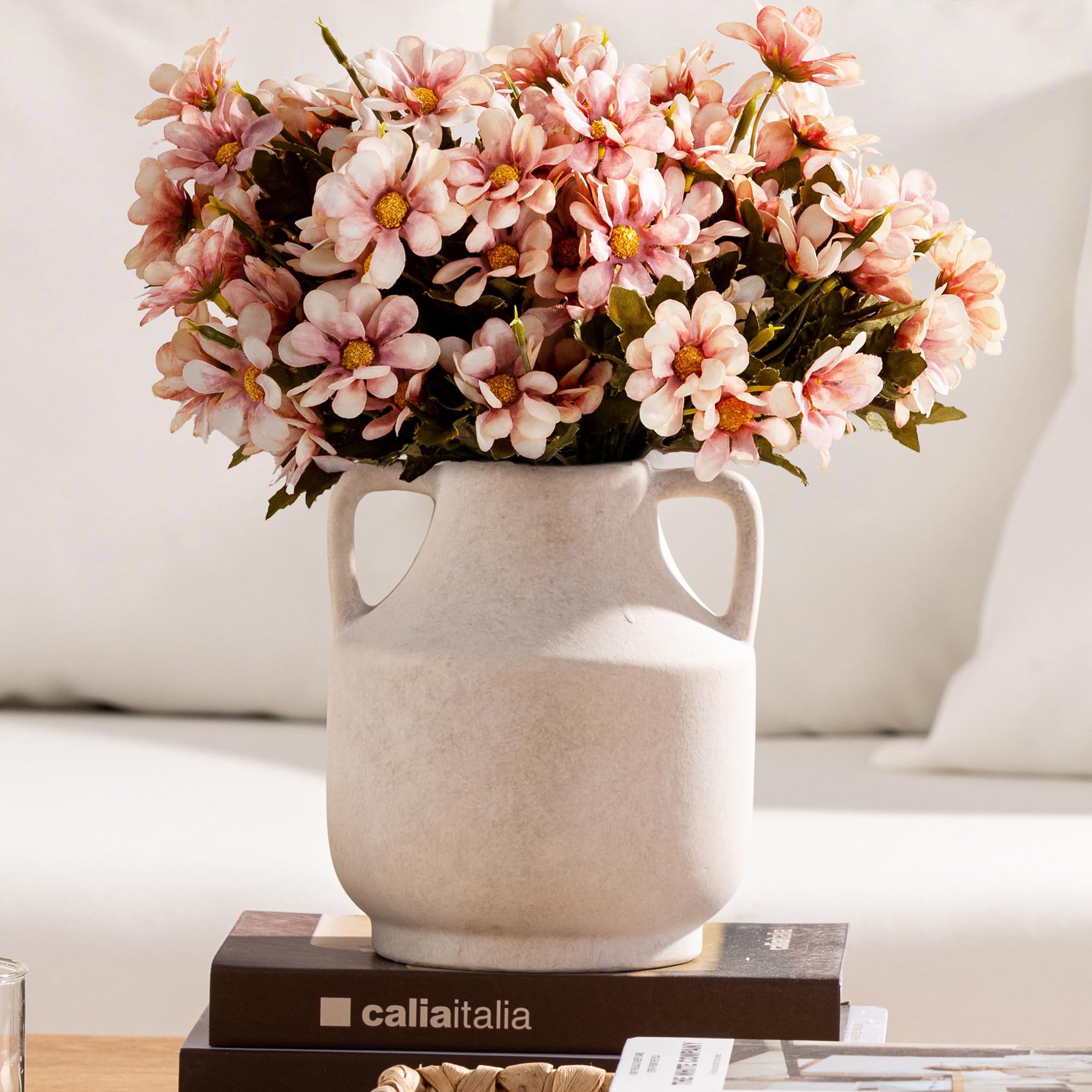 Mitt&Ditt Ceramic Flower Vase, 12.5 inch Tall Off-White Vase, Large Decorative Terracotta Vases, Farmhouse Rustic Pottery Vases for Home Decor, Living Room, Table